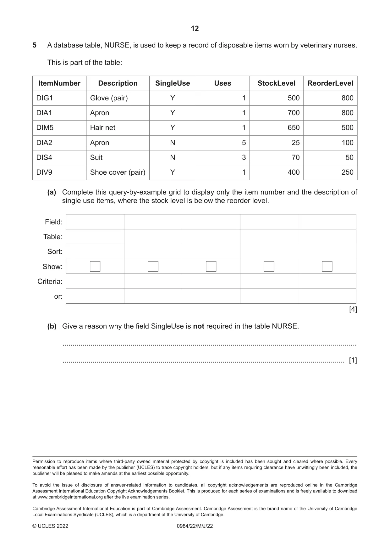 Cambridge IGCSE Computer Science (9-1) 0984 2022 May/June Paper 2 · Variant 2 question paper, page 12 of 12