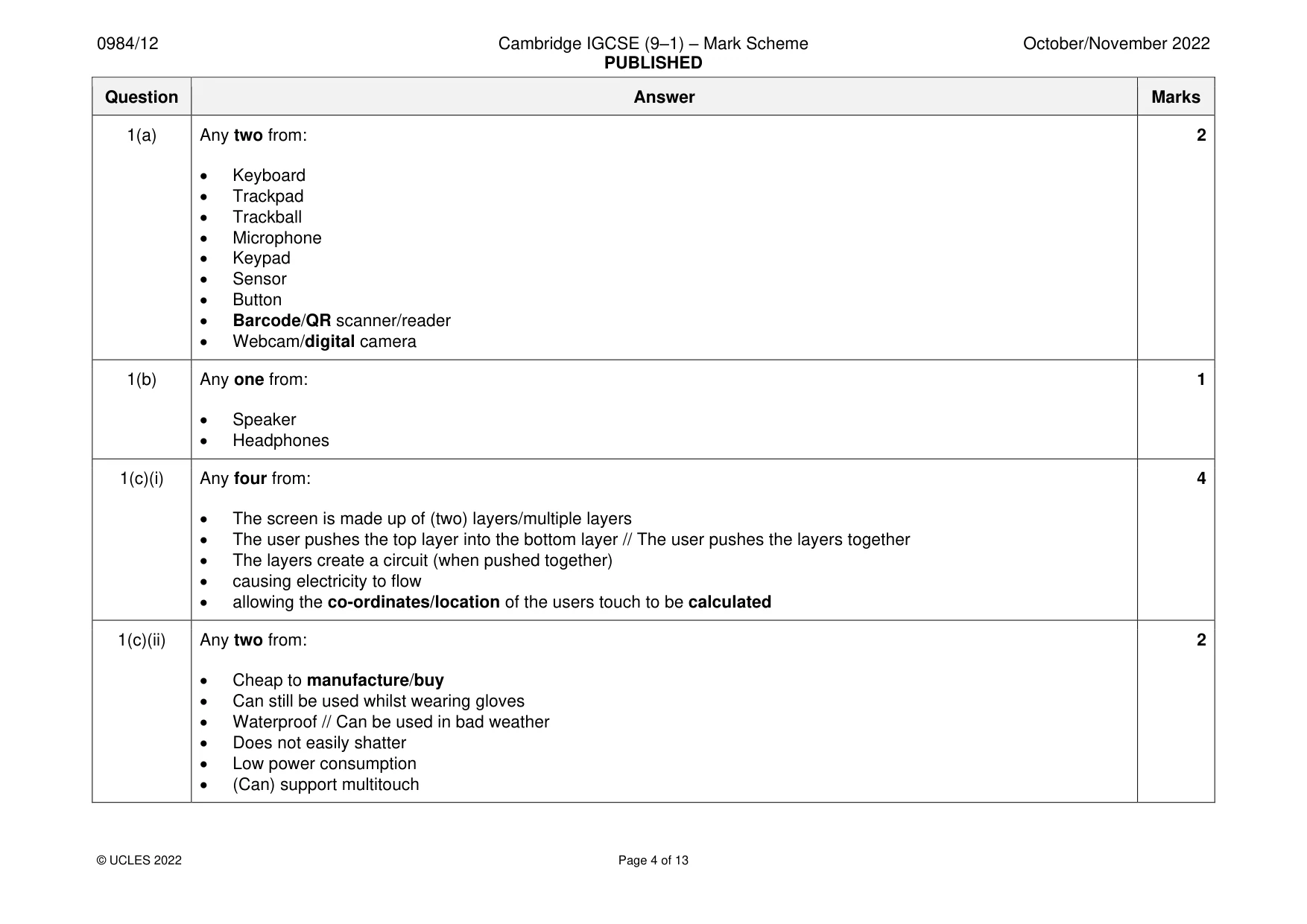 Mark scheme, page 4 of 13