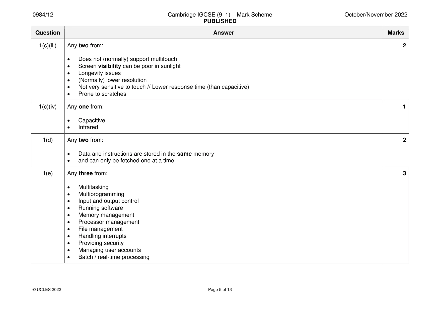 Mark scheme, page 5 of 13