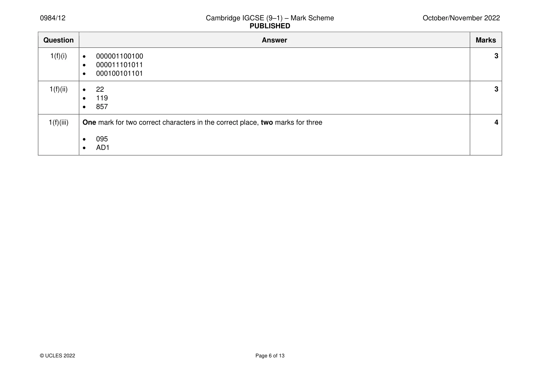 Mark scheme, page 6 of 13