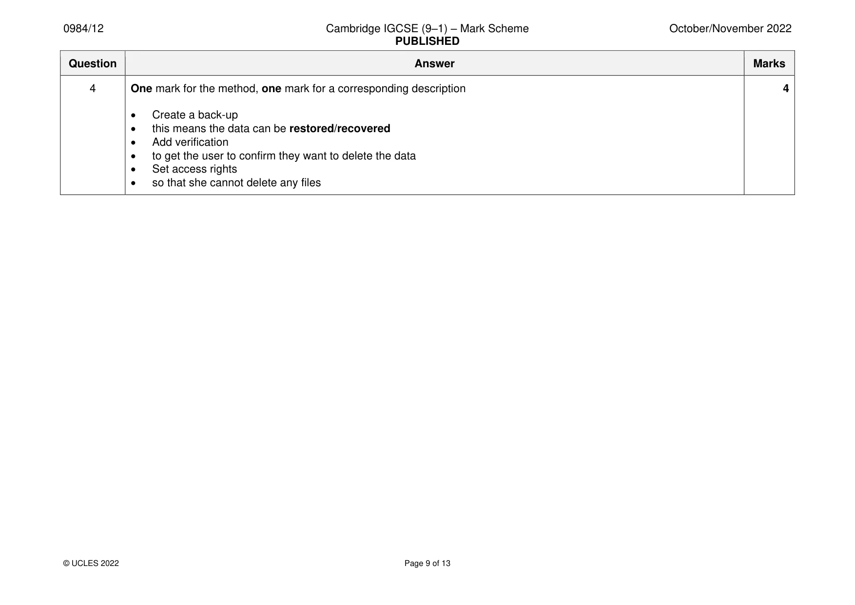 Mark scheme, page 9 of 13