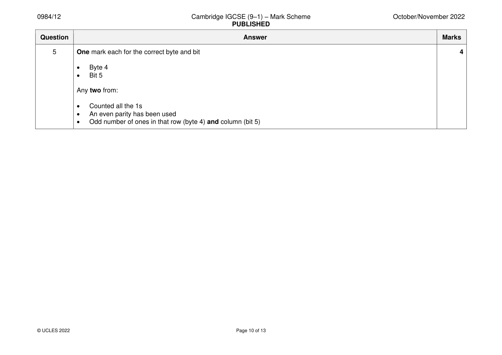Mark scheme, page 10 of 13