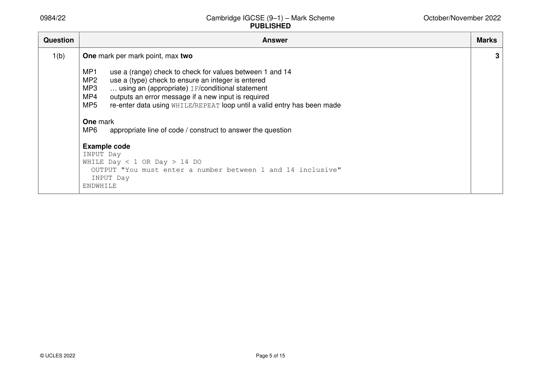 Mark scheme, page 5 of 15