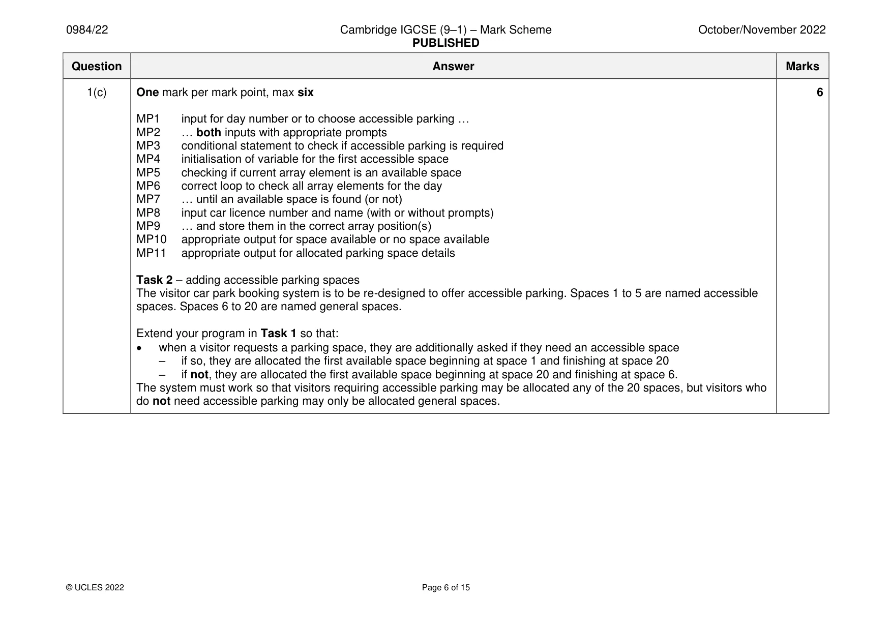 Mark scheme, page 6 of 15