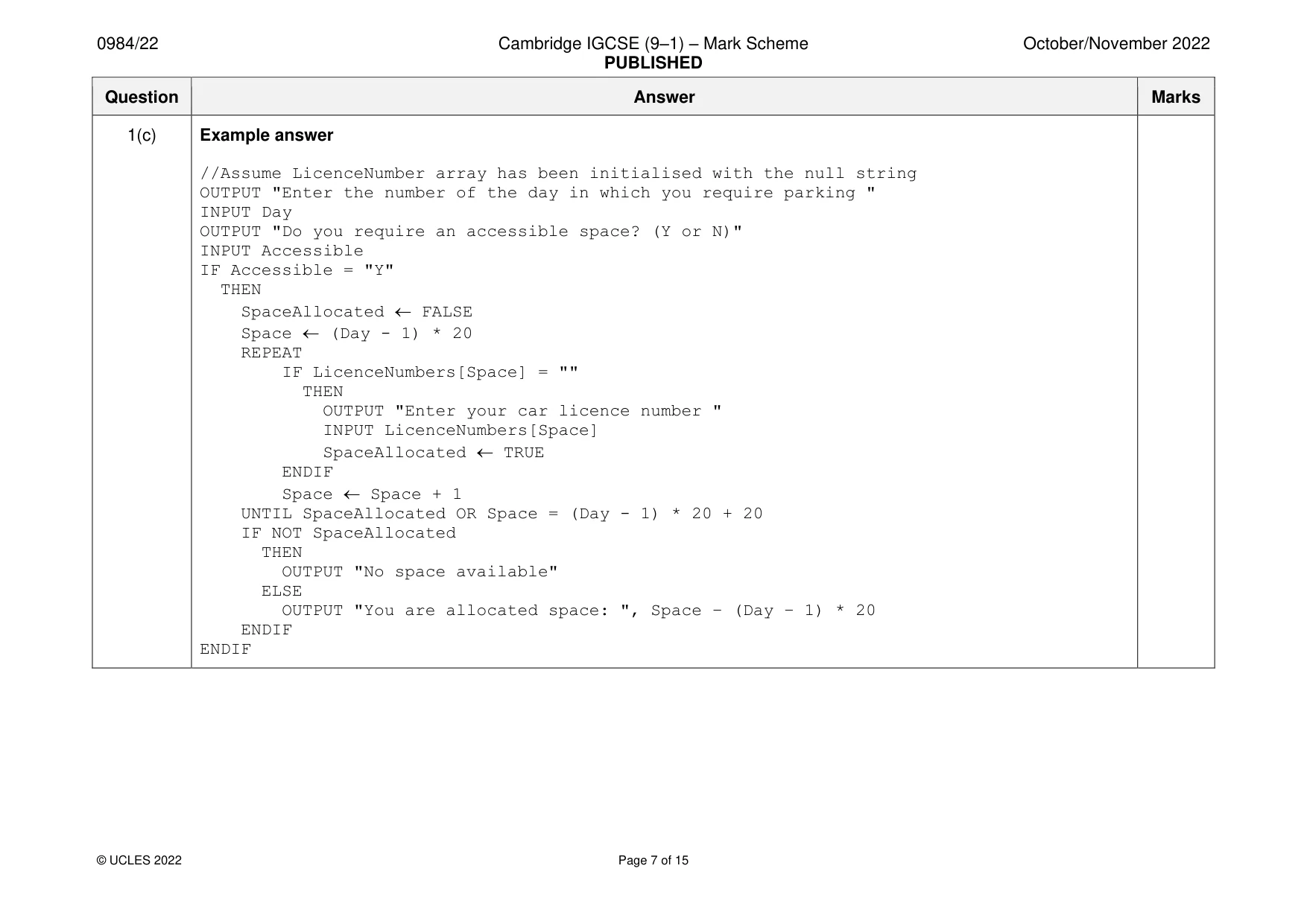 Mark scheme, page 7 of 15