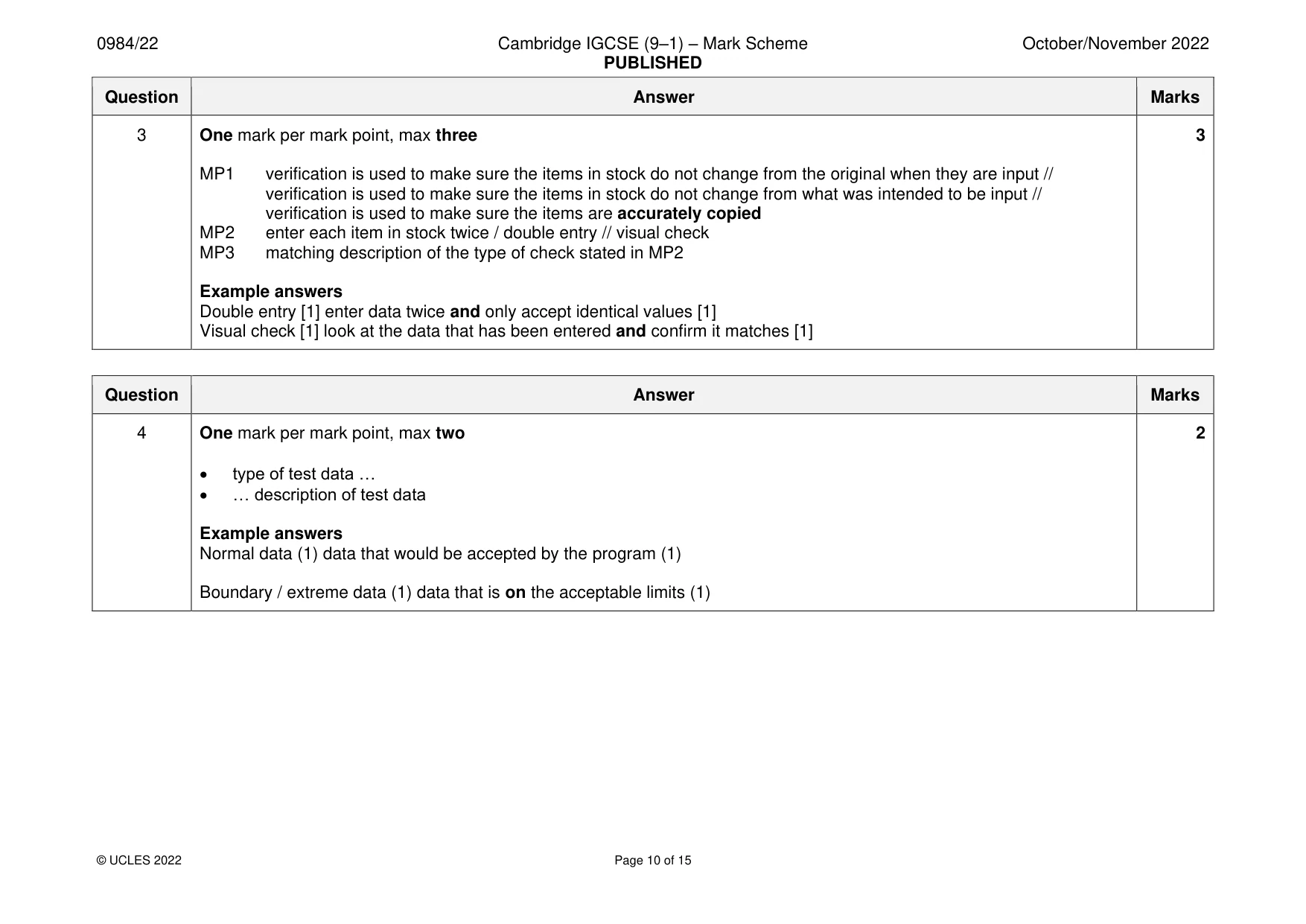 Mark scheme, page 10 of 15