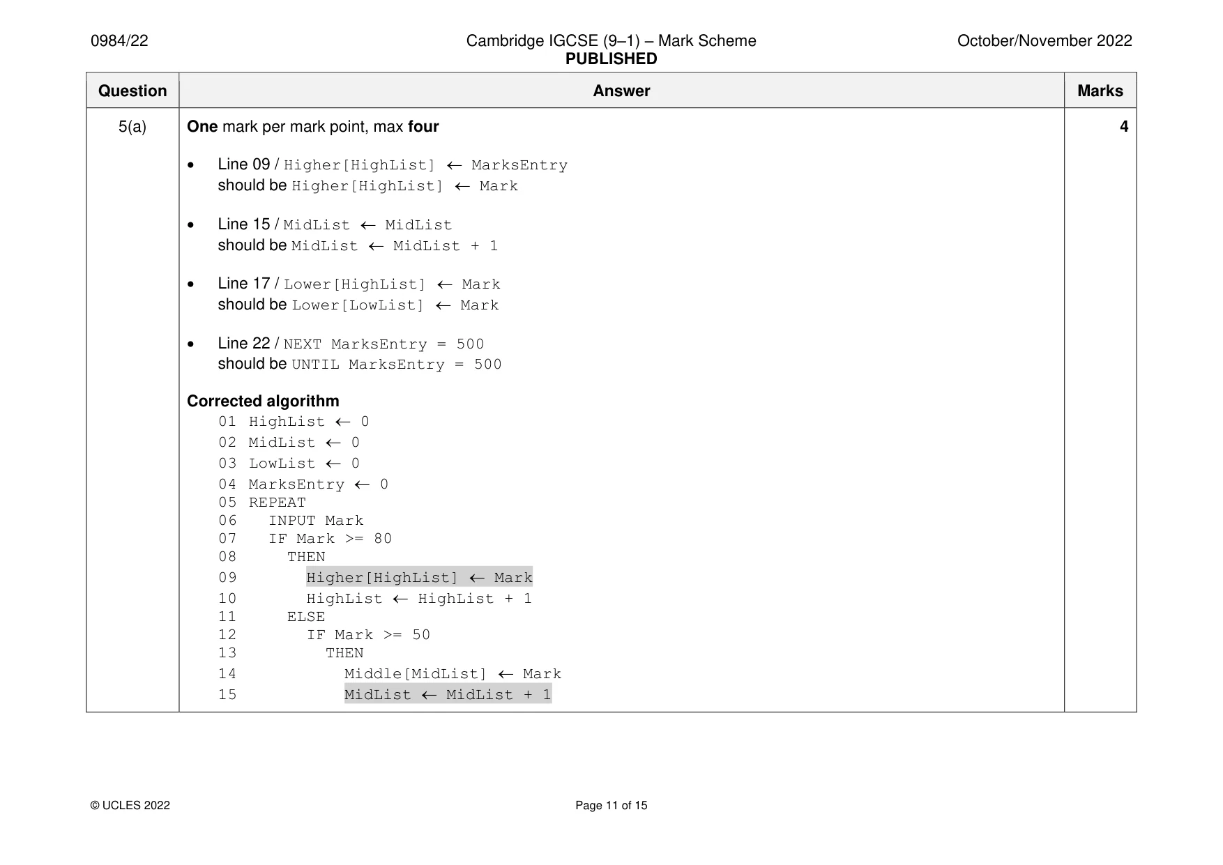 Mark scheme, page 11 of 15