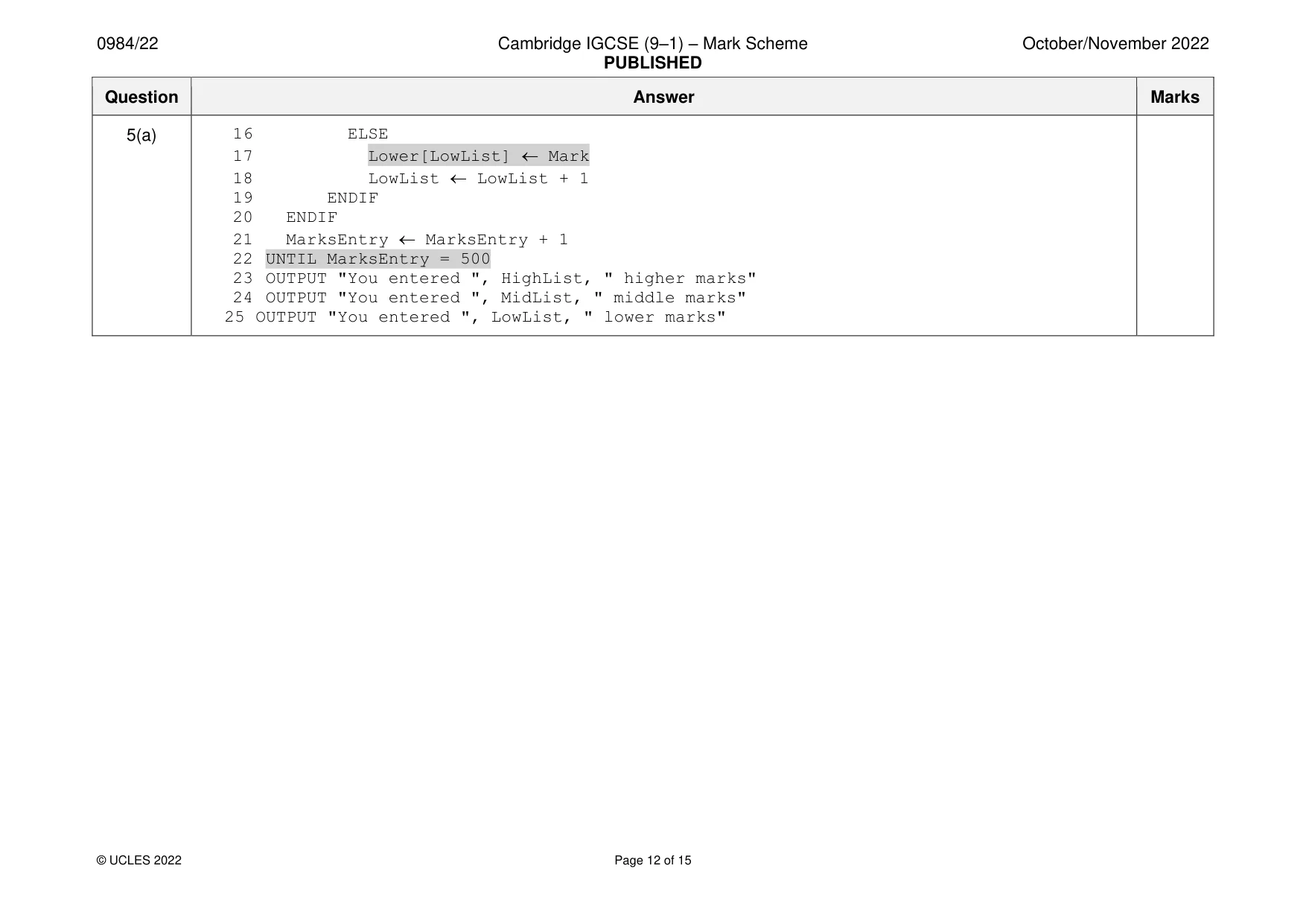 Mark scheme, page 12 of 15