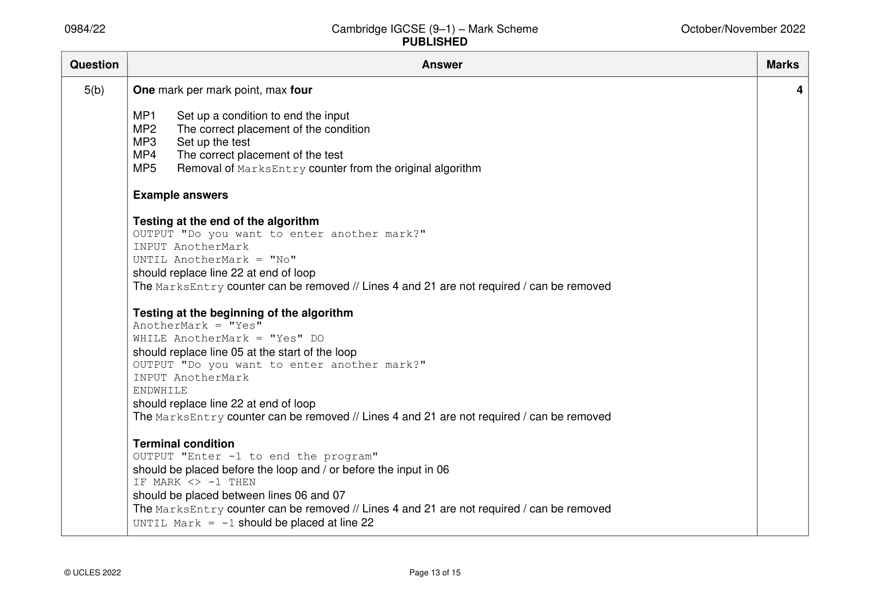 Mark scheme, page 13 of 15