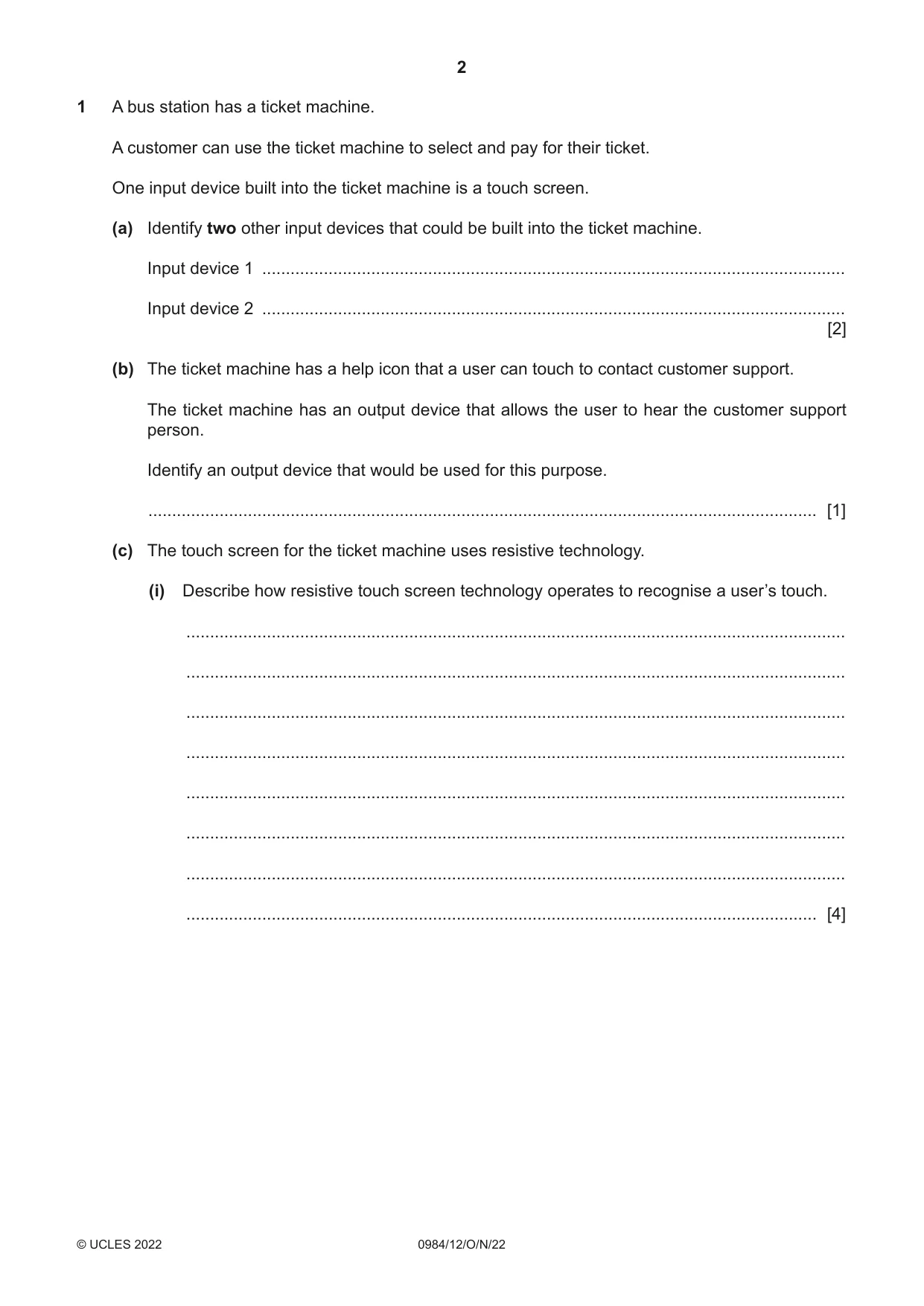 Cambridge IGCSE Computer Science (9-1) 0984 2022 Oct/Nov Paper 1 · Variant 2 question paper, page 2 of 12