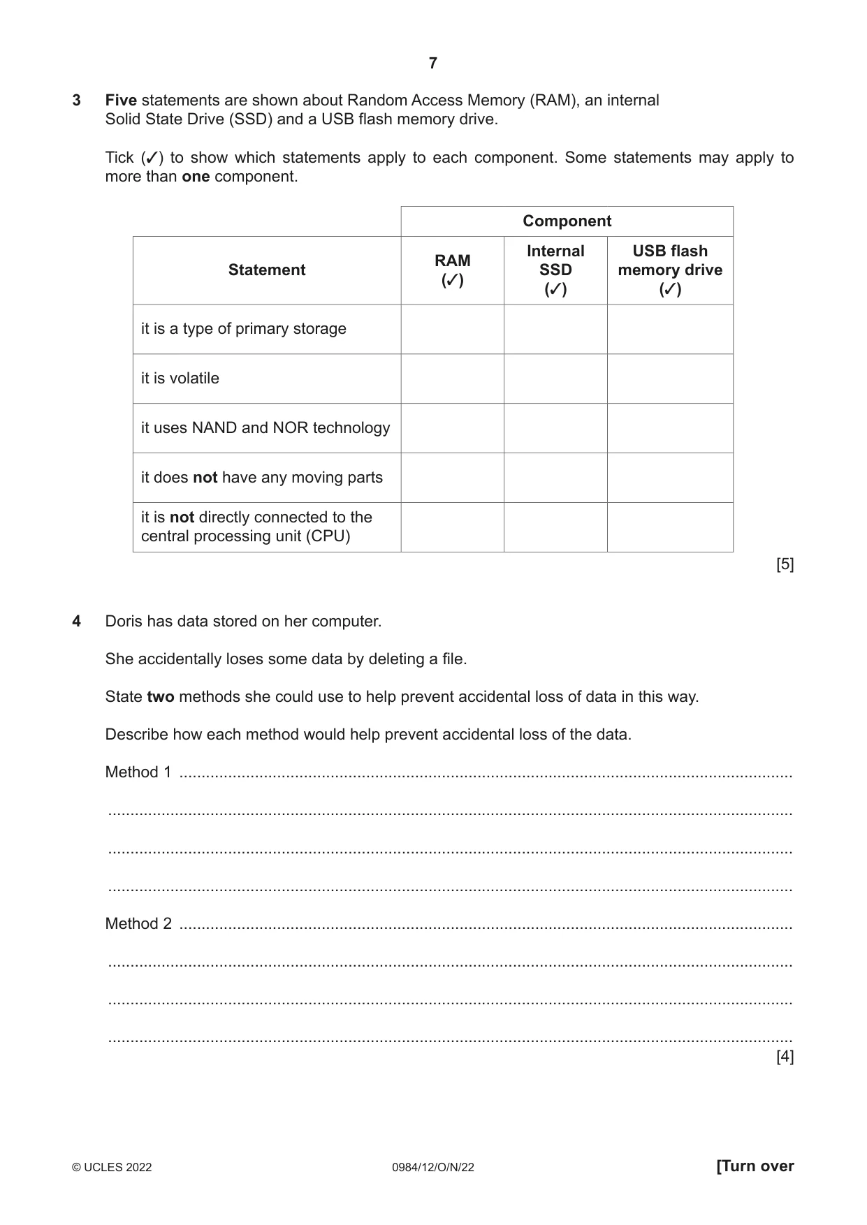 Cambridge IGCSE Computer Science (9-1) 0984 2022 Oct/Nov Paper 1 · Variant 2 question paper, page 7 of 12