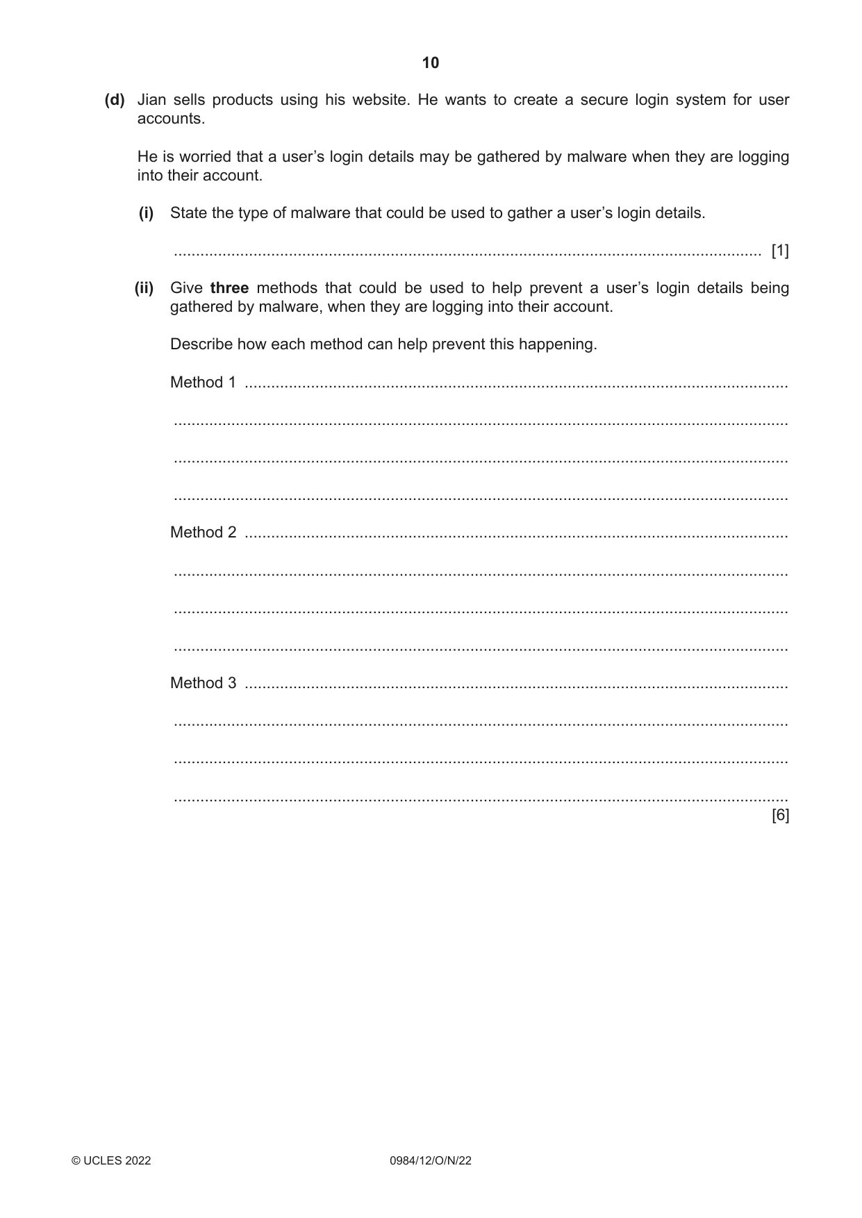 Cambridge IGCSE Computer Science (9-1) 0984 2022 Oct/Nov Paper 1 · Variant 2 question paper, page 10 of 12