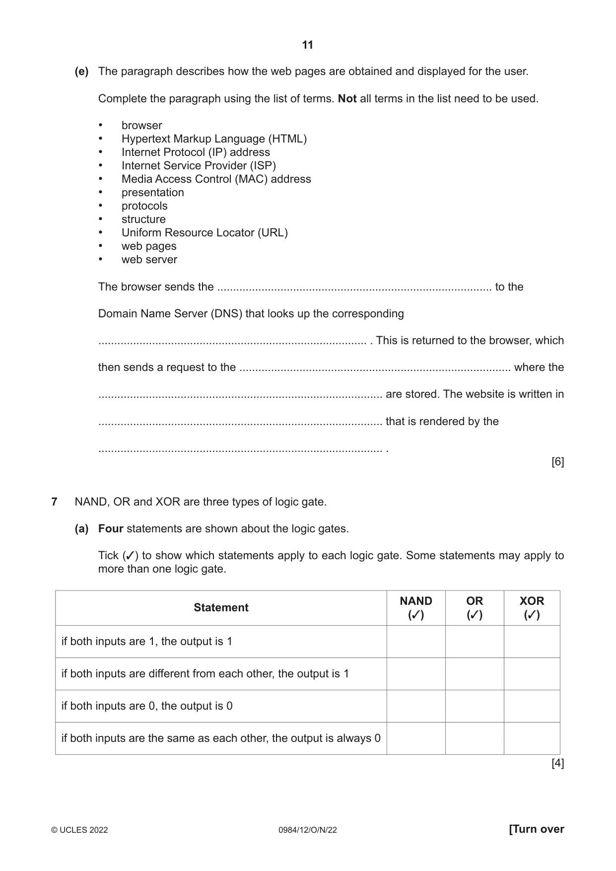 Cambridge IGCSE Computer Science (9-1) 0984 2022 Oct/Nov Paper 1 · Variant 2 question paper, page 11 of 12