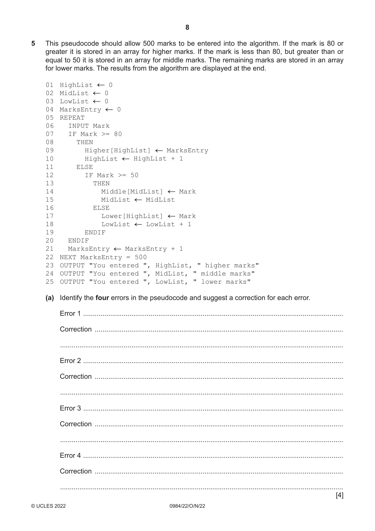 Cambridge IGCSE Computer Science (9-1) 0984 2022 Oct/Nov Paper 2 · Variant 2 question paper, page 8 of 16