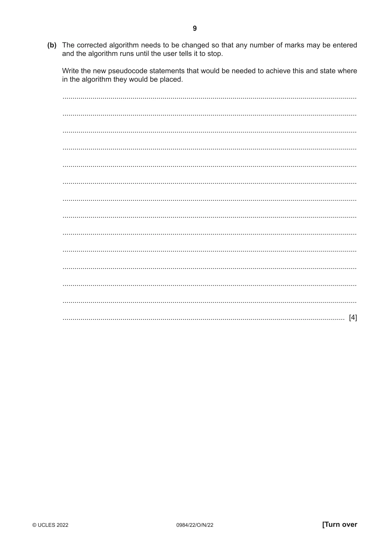 Cambridge IGCSE Computer Science (9-1) 0984 2022 Oct/Nov Paper 2 · Variant 2 question paper, page 9 of 16