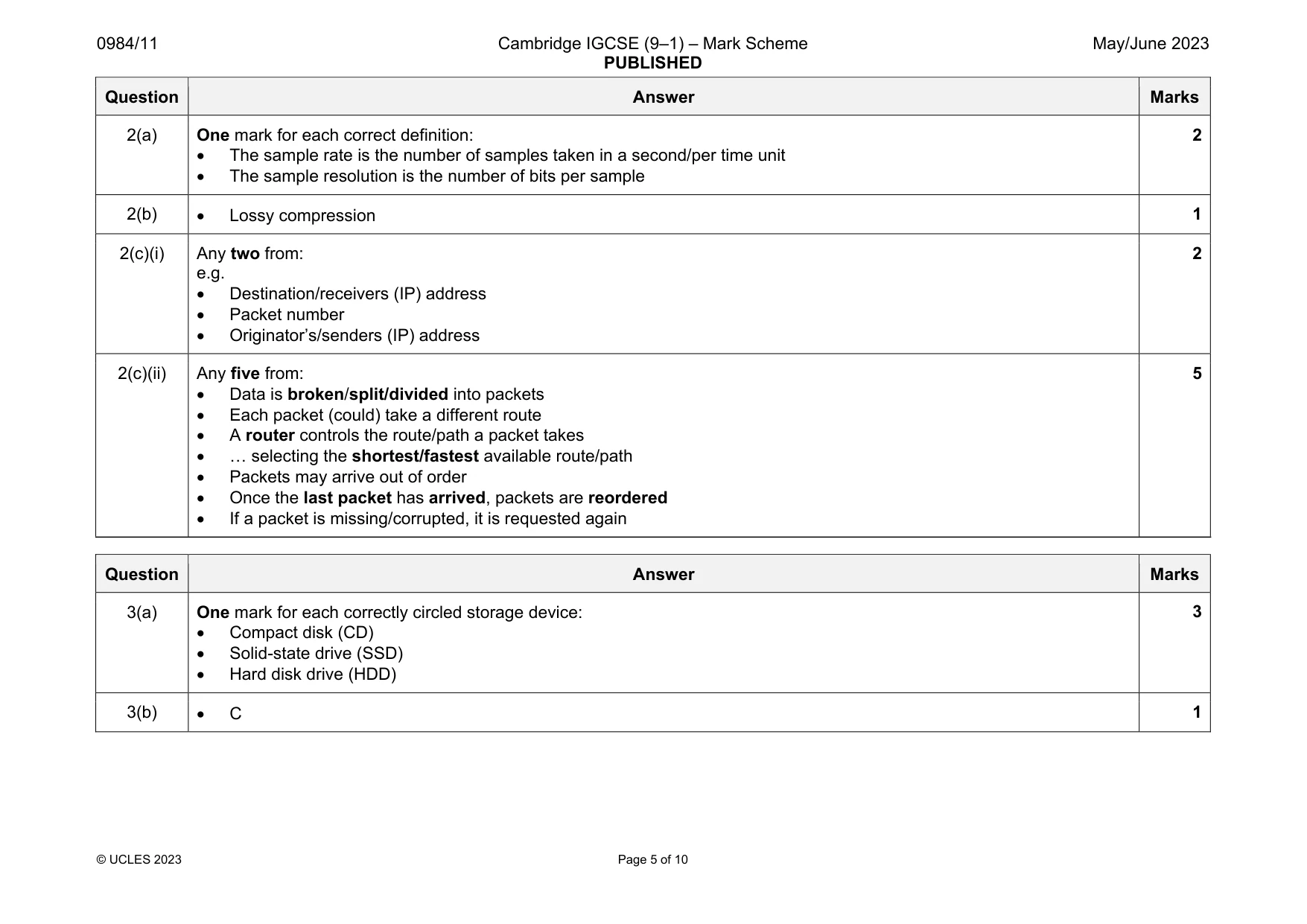 Mark scheme, page 5 of 10