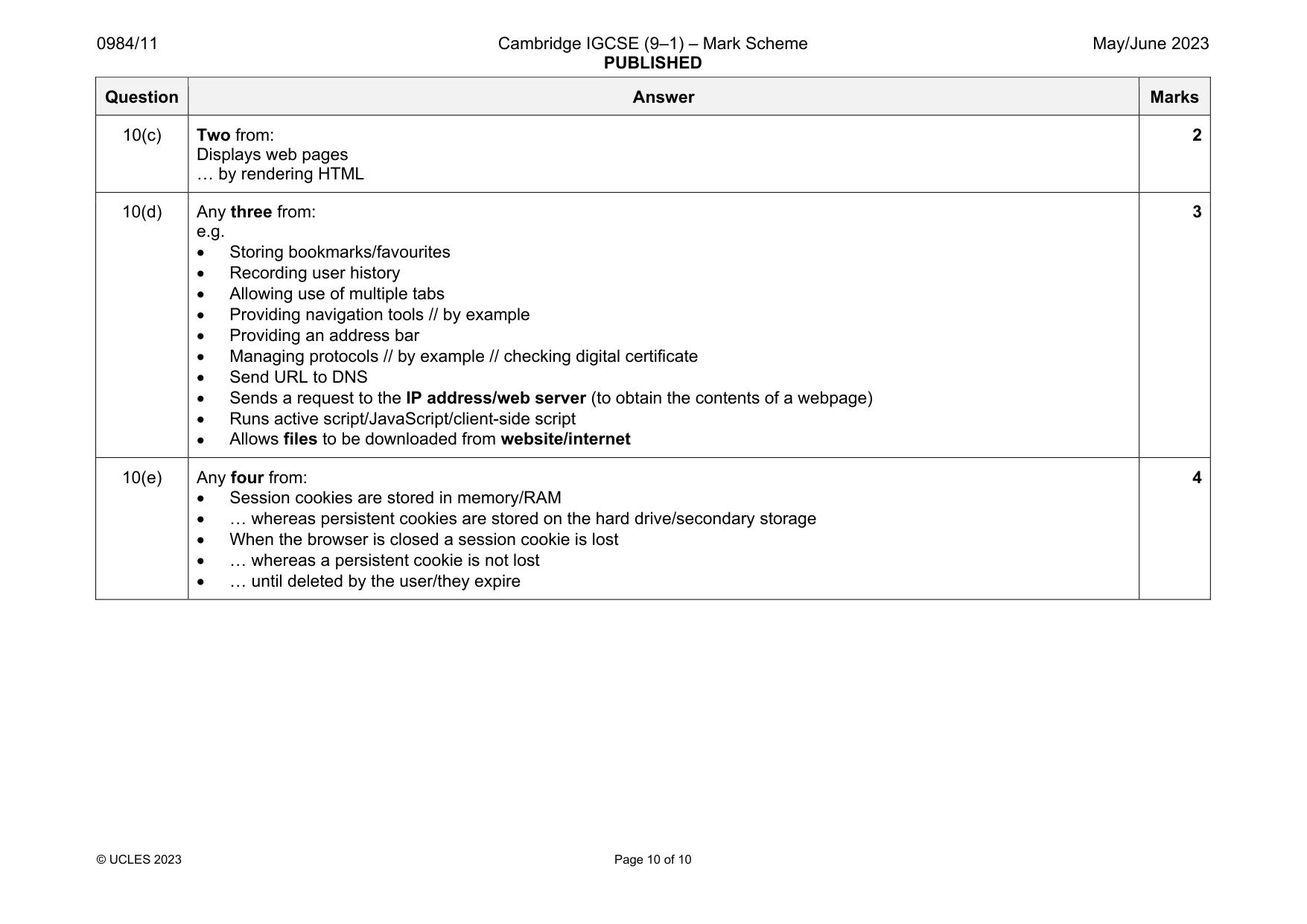 Mark scheme, page 10 of 10