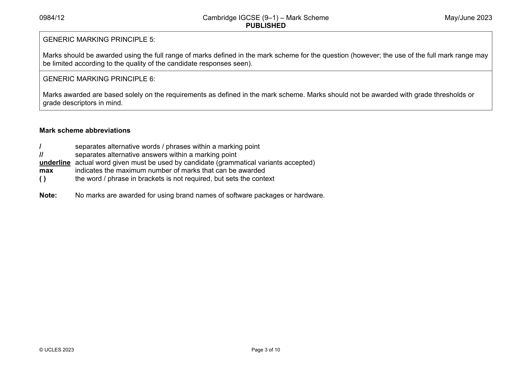 Mark scheme, page 3 of 10