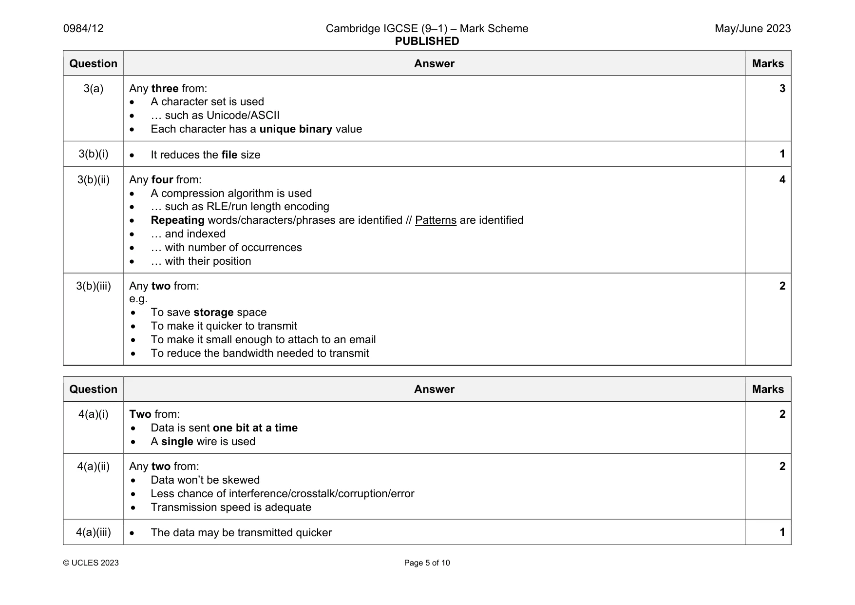 Mark scheme, page 5 of 10