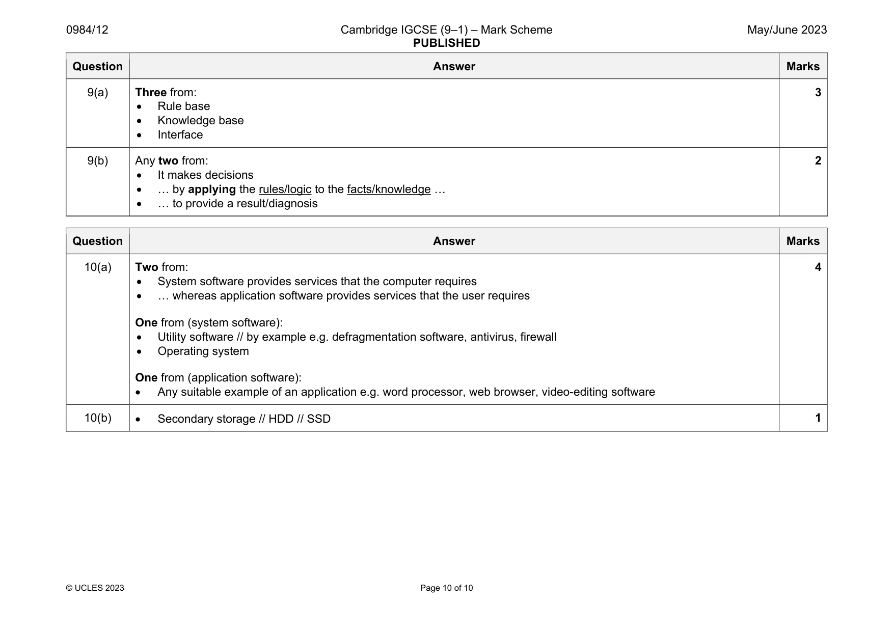 Mark scheme, page 10 of 10