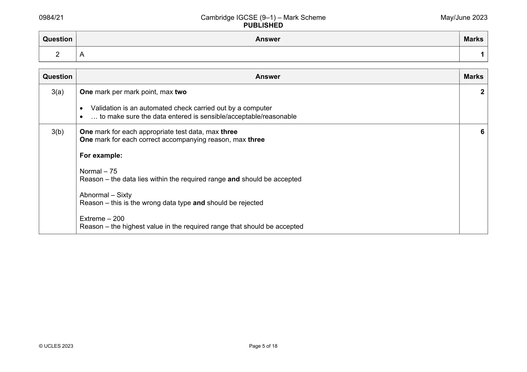Mark scheme, page 5 of 18