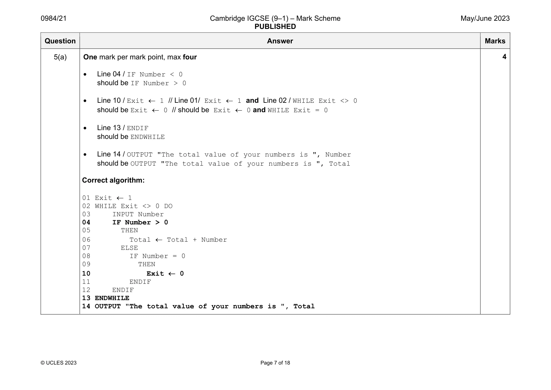 Mark scheme, page 7 of 18