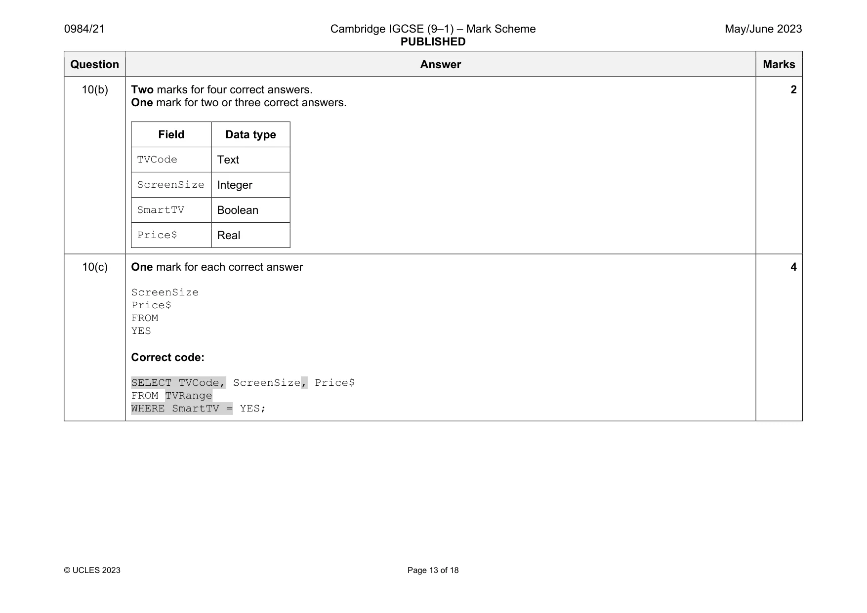 Mark scheme, page 13 of 18