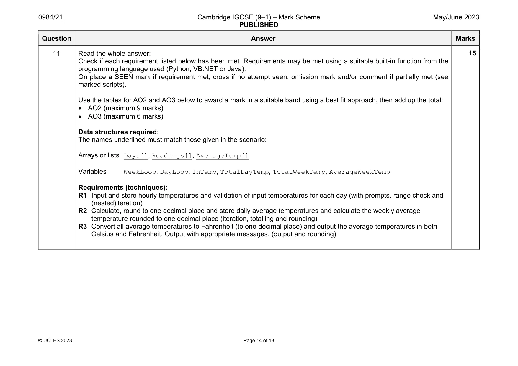 Mark scheme, page 14 of 18