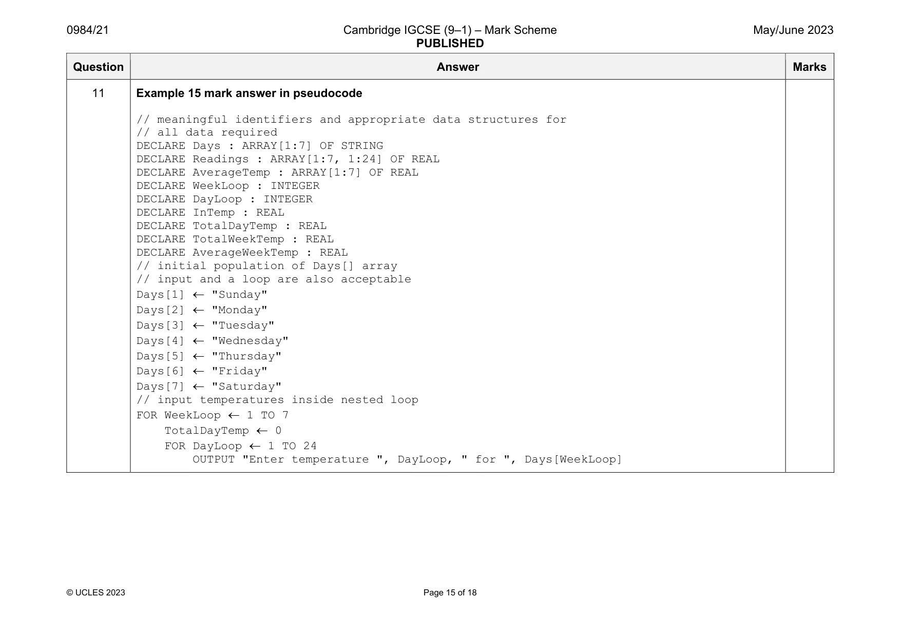 Mark scheme, page 15 of 18
