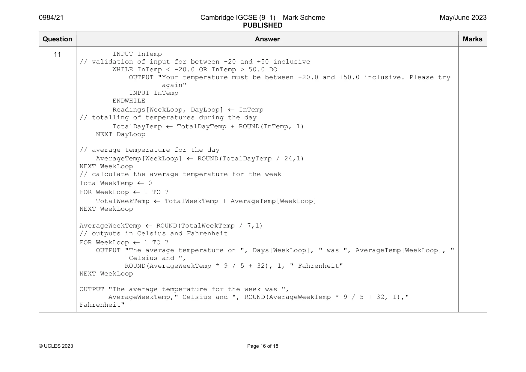Mark scheme, page 16 of 18