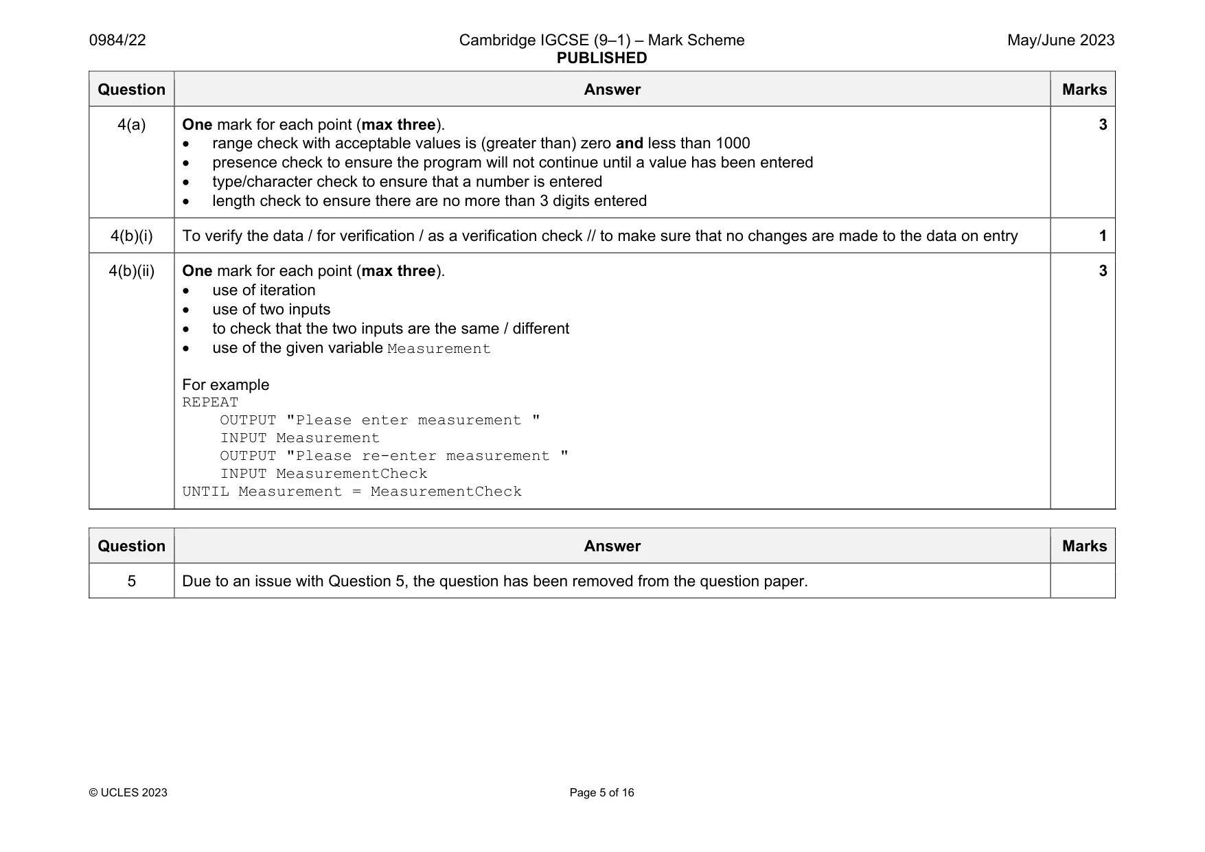 Mark scheme, page 5 of 16