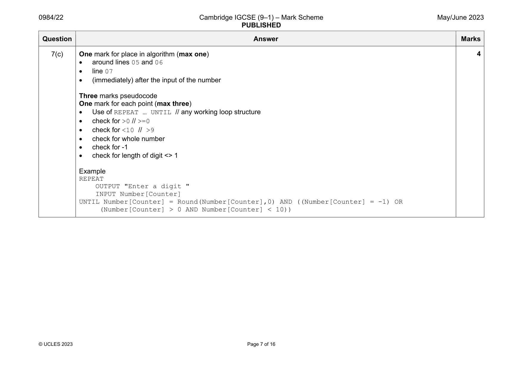 Mark scheme, page 7 of 16