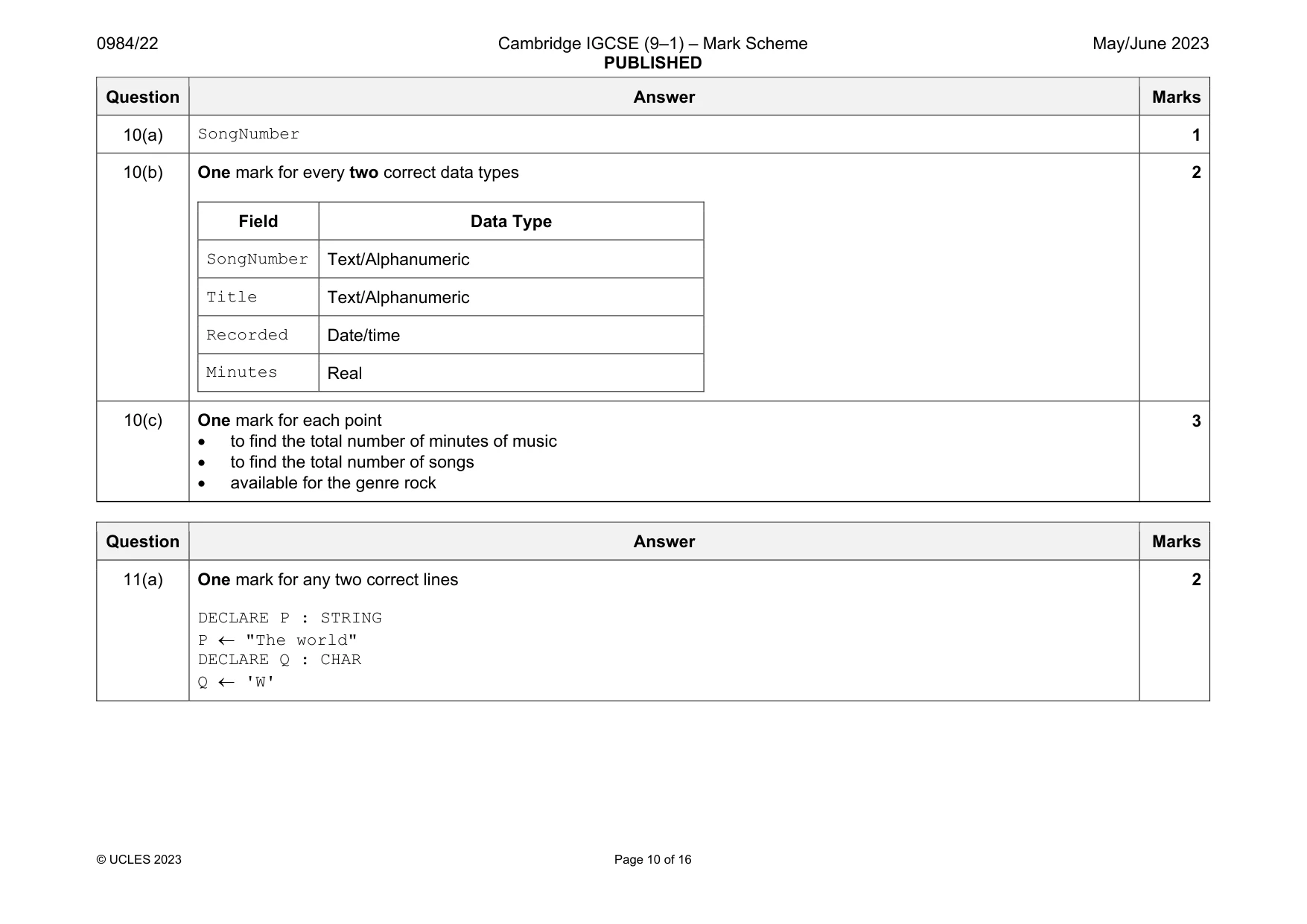 Mark scheme, page 10 of 16