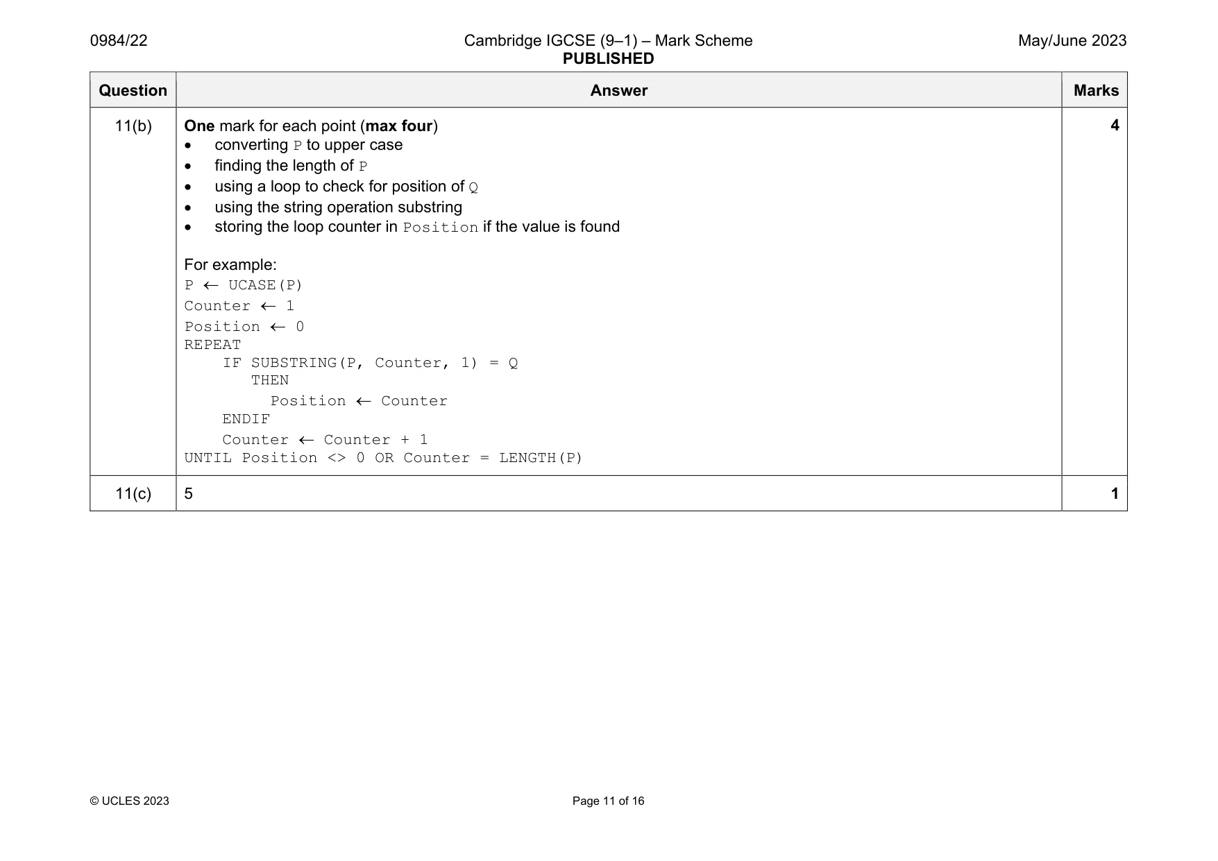 Mark scheme, page 11 of 16