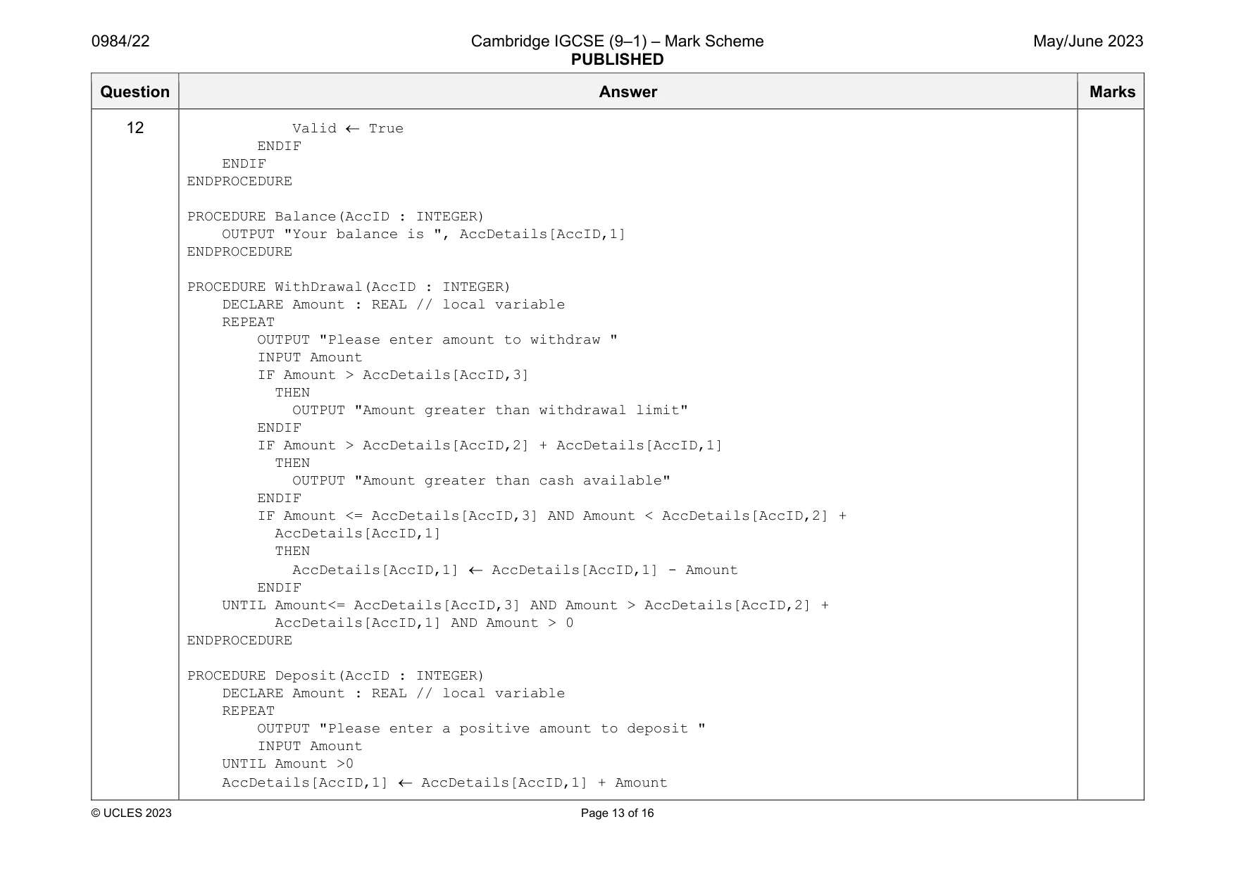Mark scheme, page 13 of 16