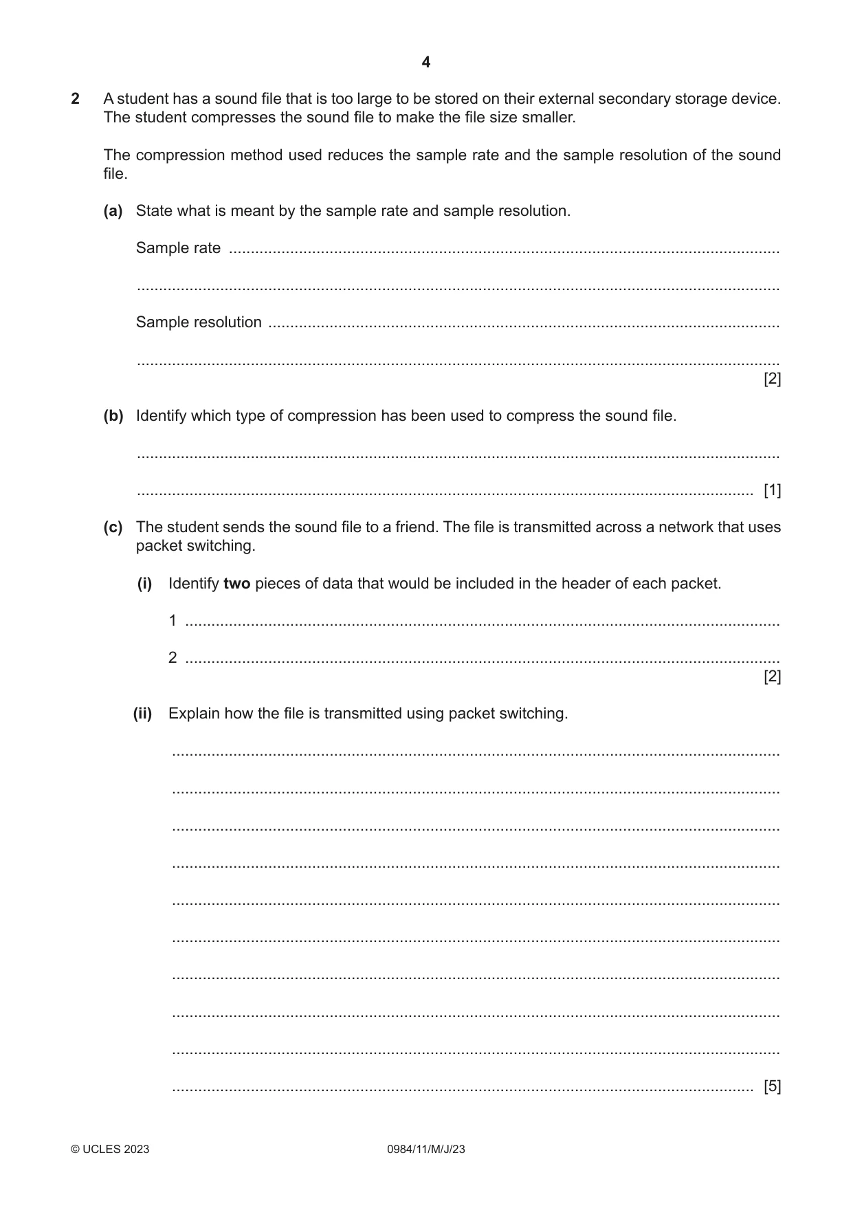 Cambridge IGCSE Computer Science (9-1) 0984 2023 May/June Paper 1 · Variant 1 question paper, page 4 of 12