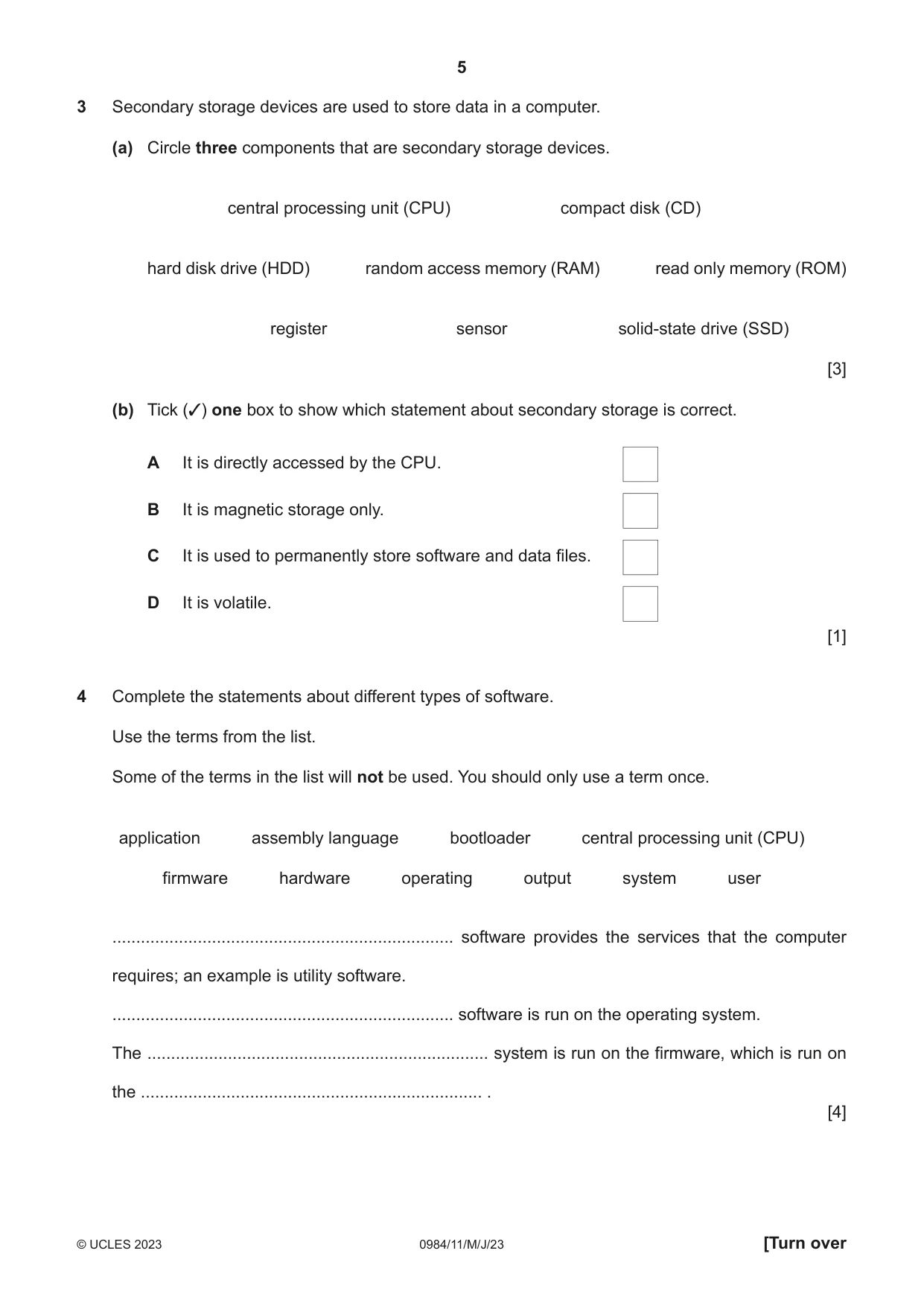 Cambridge IGCSE Computer Science (9-1) 0984 2023 May/June Paper 1 · Variant 1 question paper, page 5 of 12