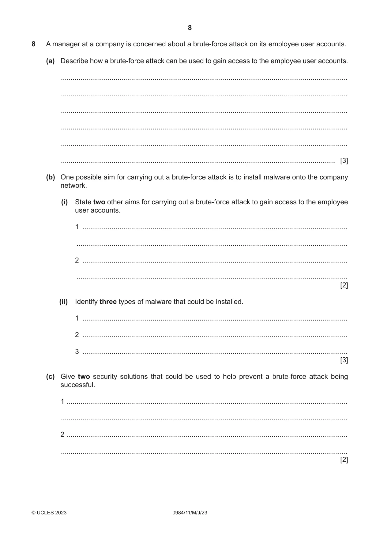 Cambridge IGCSE Computer Science (9-1) 0984 2023 May/June Paper 1 · Variant 1 question paper, page 8 of 12