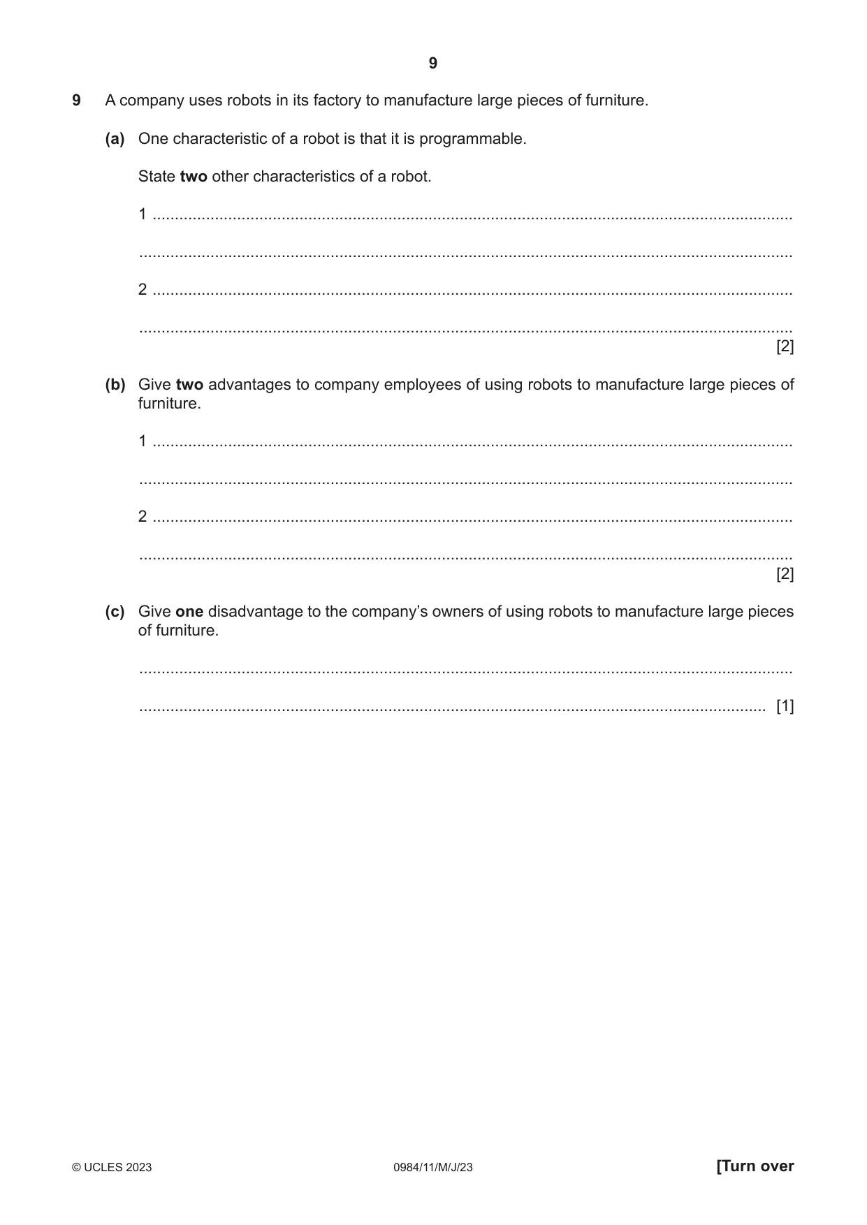 Cambridge IGCSE Computer Science (9-1) 0984 2023 May/June Paper 1 · Variant 1 question paper, page 9 of 12