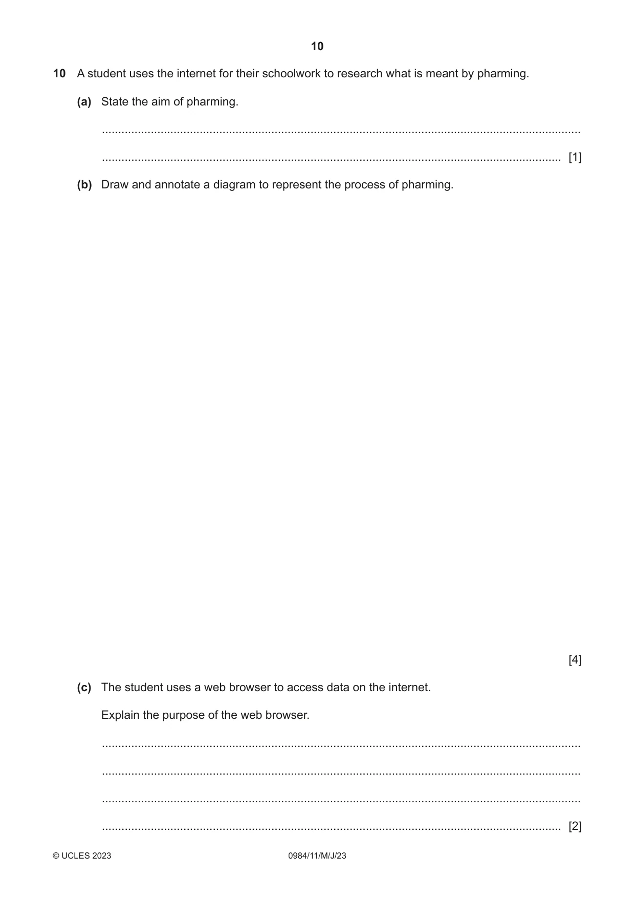 Cambridge IGCSE Computer Science (9-1) 0984 2023 May/June Paper 1 · Variant 1 question paper, page 10 of 12