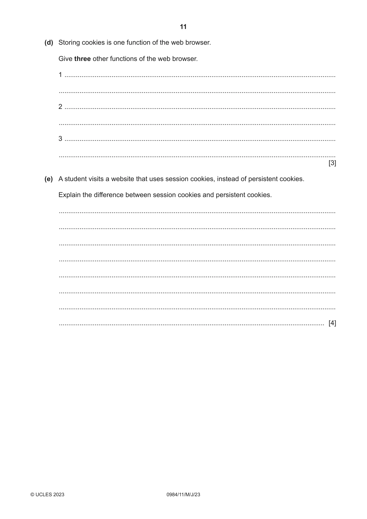 Cambridge IGCSE Computer Science (9-1) 0984 2023 May/June Paper 1 · Variant 1 question paper, page 11 of 12