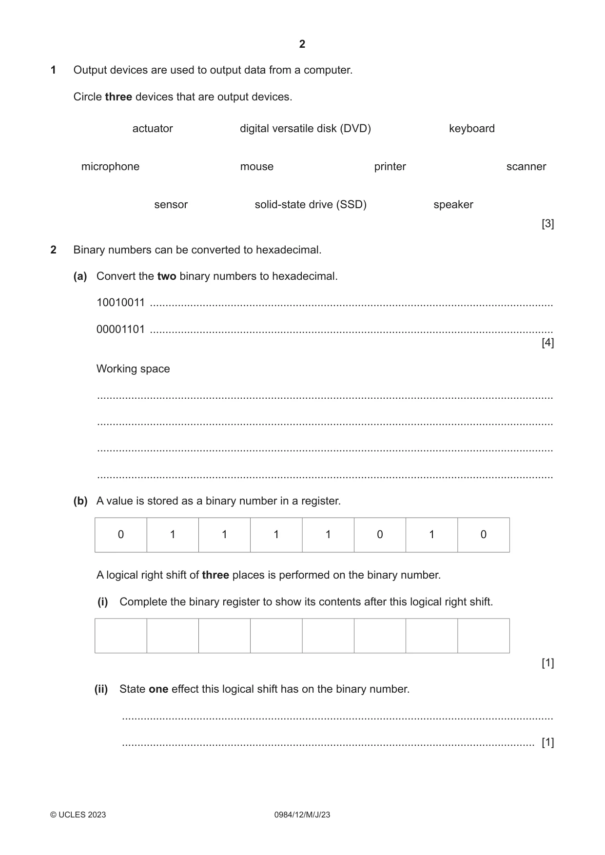 Cambridge IGCSE Computer Science (9-1) 0984 2023 May/June Paper 1 · Variant 2 question paper, page 2 of 12