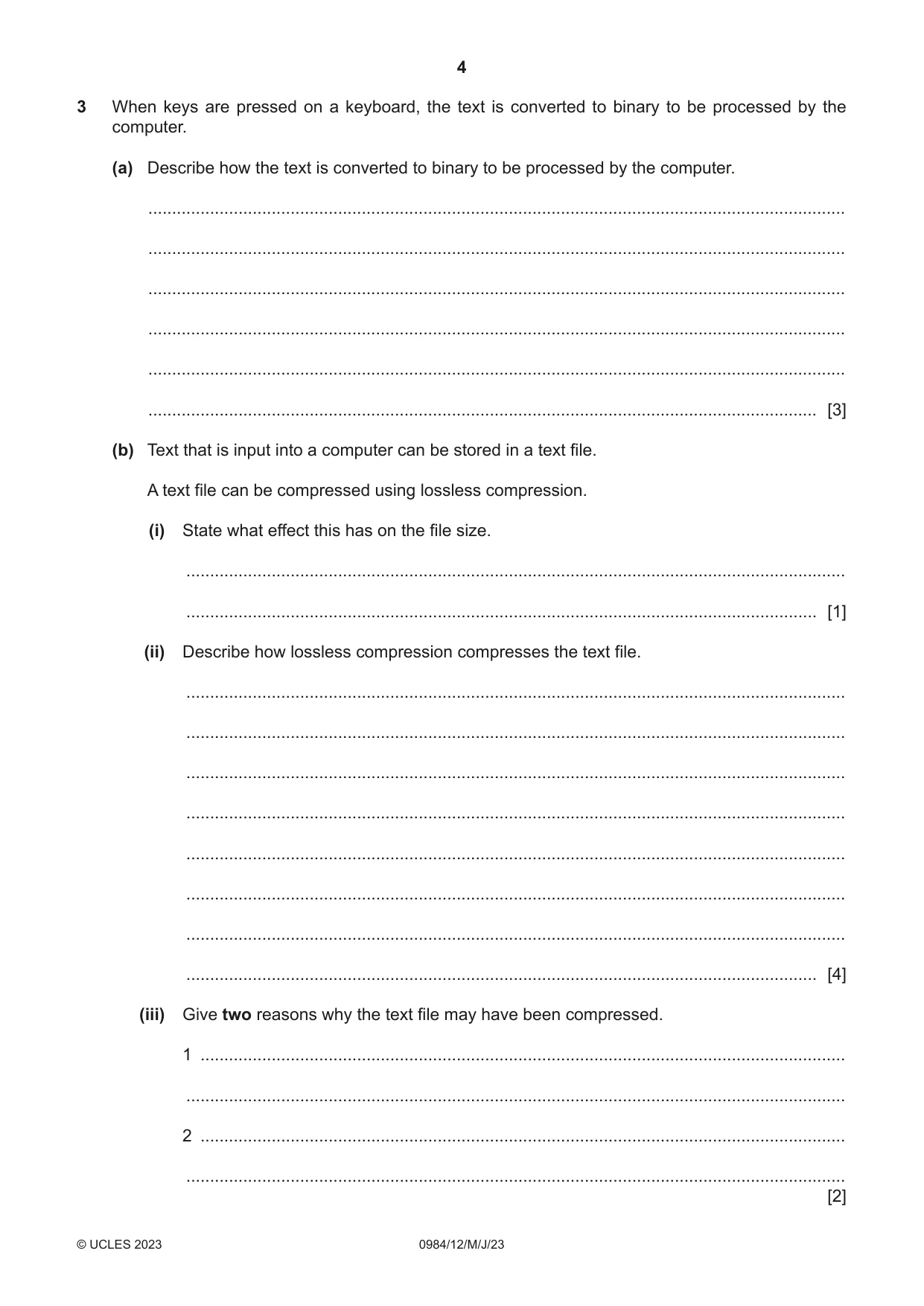 Cambridge IGCSE Computer Science (9-1) 0984 2023 May/June Paper 1 · Variant 2 question paper, page 4 of 12