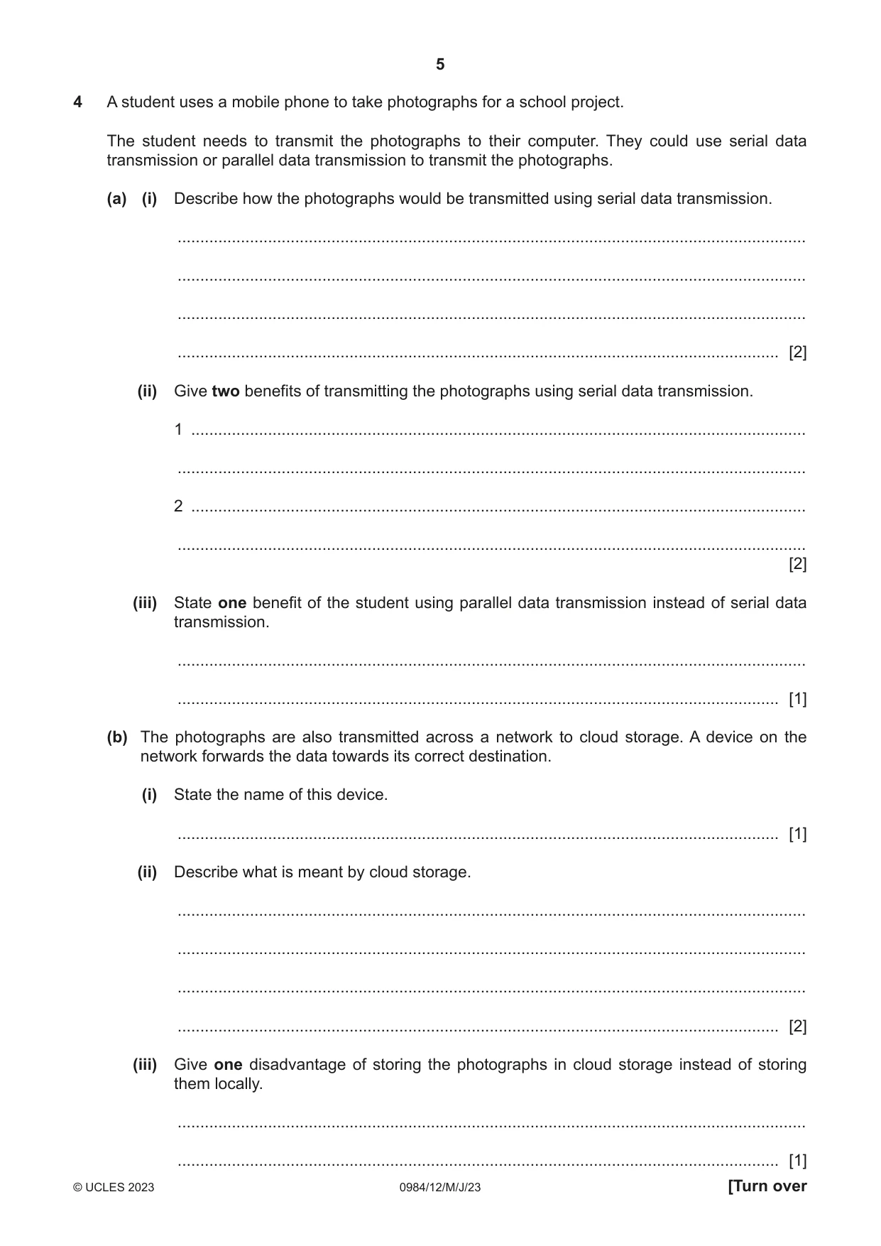 Cambridge IGCSE Computer Science (9-1) 0984 2023 May/June Paper 1 · Variant 2 question paper, page 5 of 12