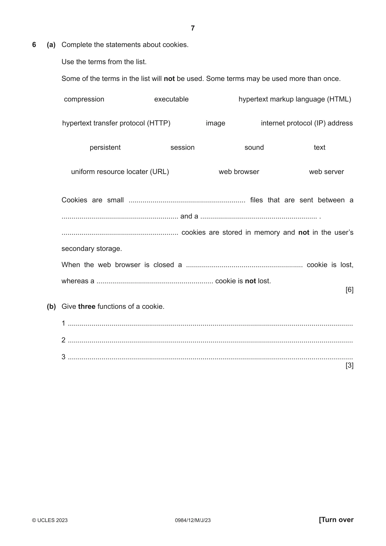 Cambridge IGCSE Computer Science (9-1) 0984 2023 May/June Paper 1 · Variant 2 question paper, page 7 of 12