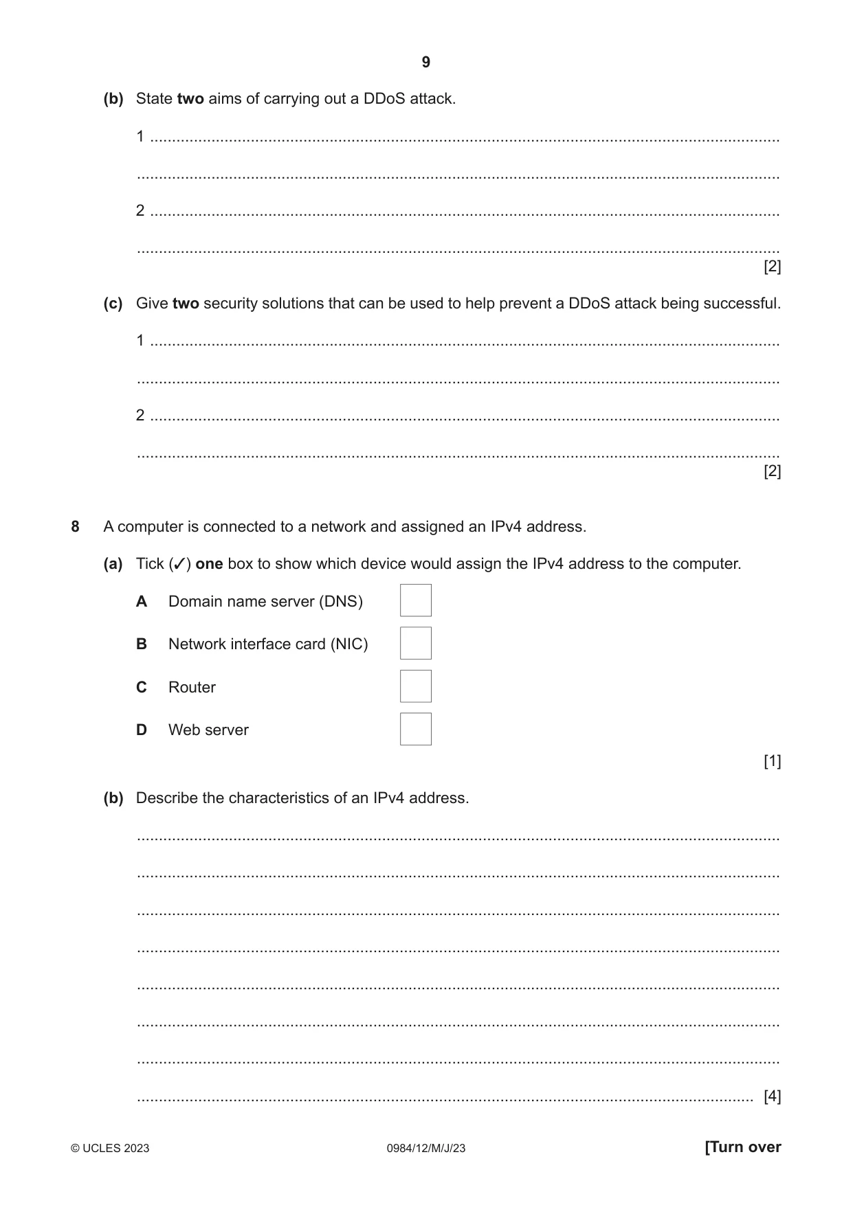 Cambridge IGCSE Computer Science (9-1) 0984 2023 May/June Paper 1 · Variant 2 question paper, page 9 of 12