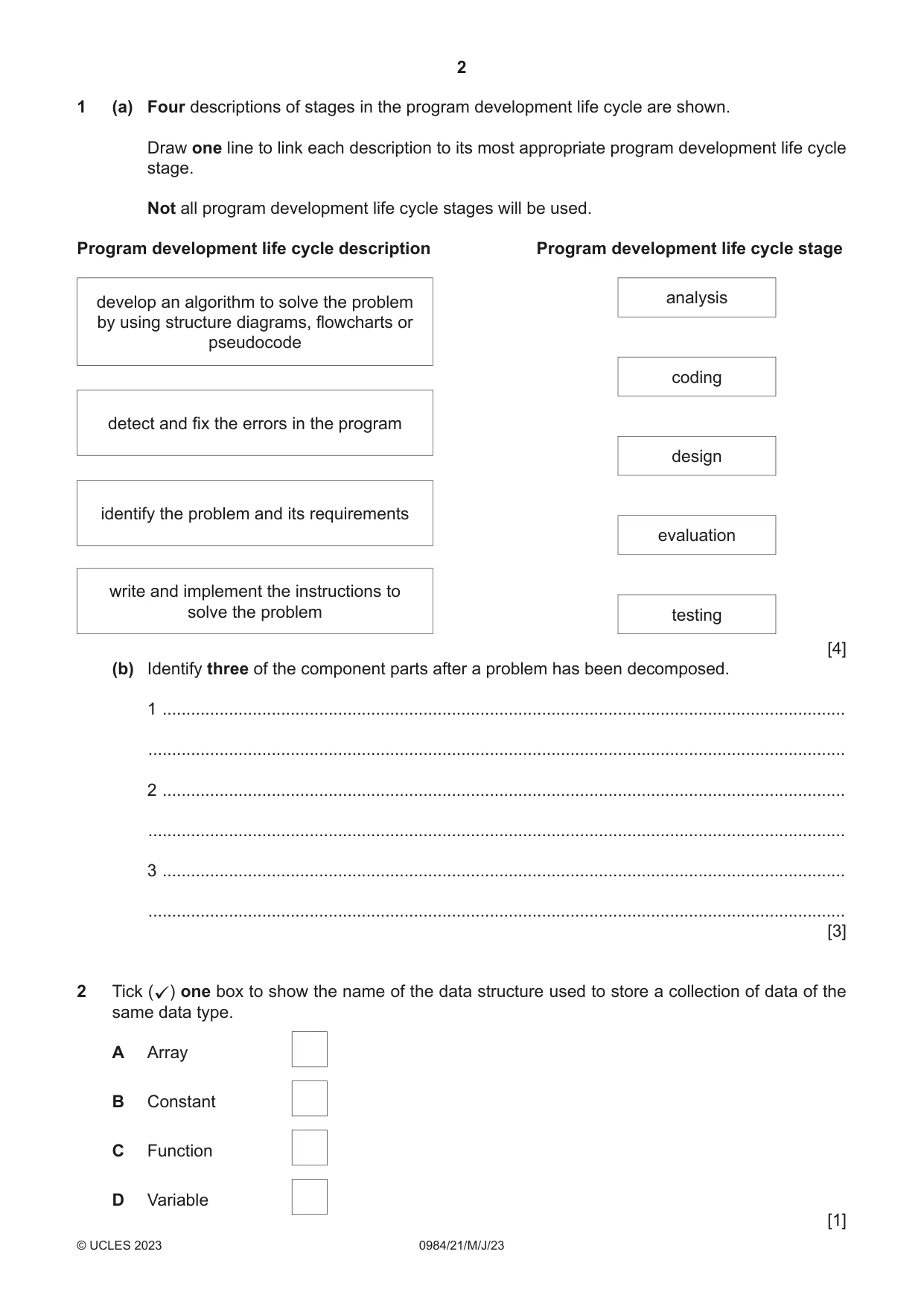 Cambridge IGCSE Computer Science (9-1) 0984 2023 May/June Paper 2 · Variant 1 question paper, page 2 of 16