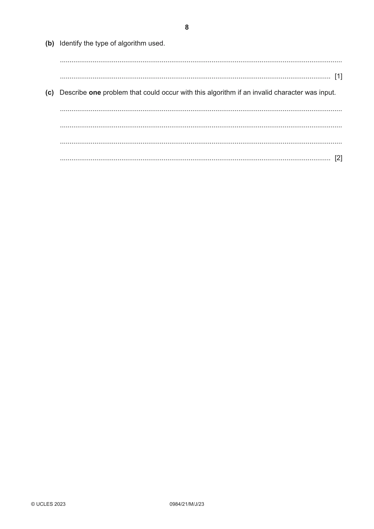 Cambridge IGCSE Computer Science (9-1) 0984 2023 May/June Paper 2 · Variant 1 question paper, page 8 of 16