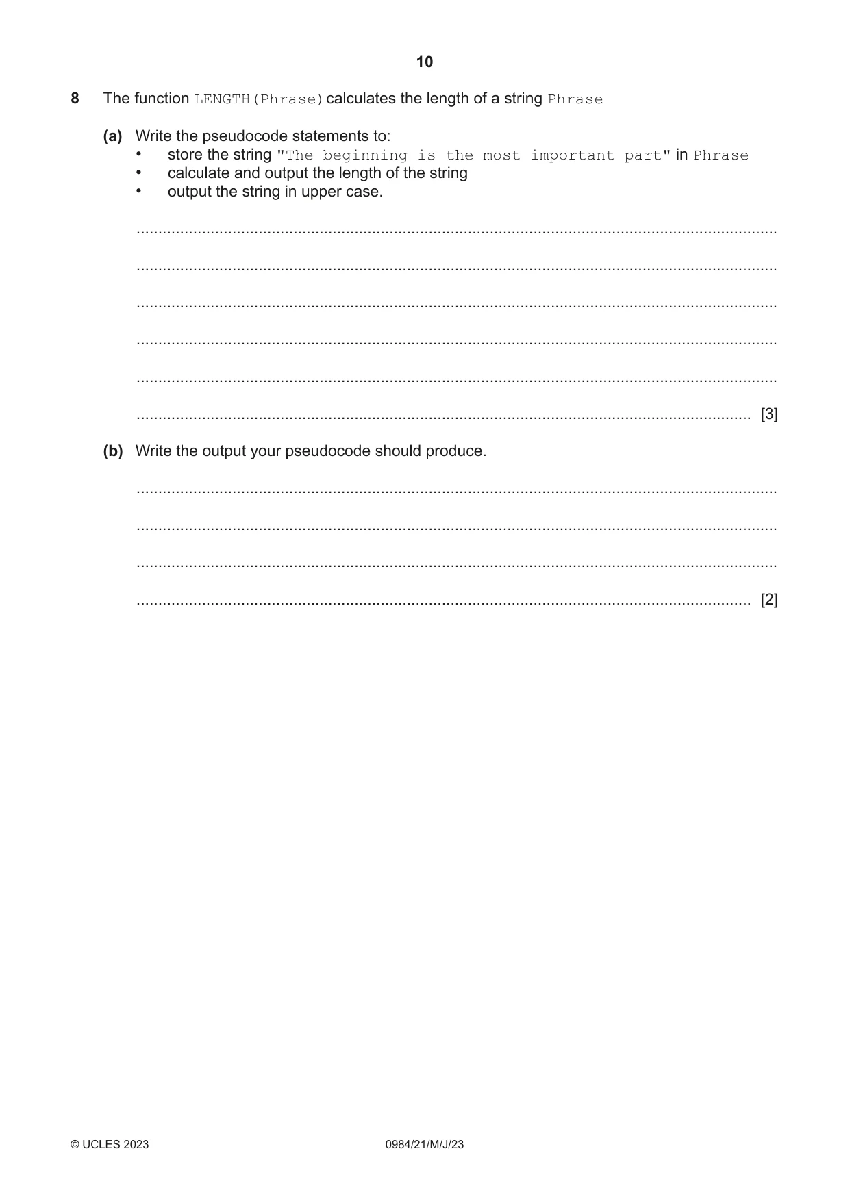Cambridge IGCSE Computer Science (9-1) 0984 2023 May/June Paper 2 · Variant 1 question paper, page 10 of 16
