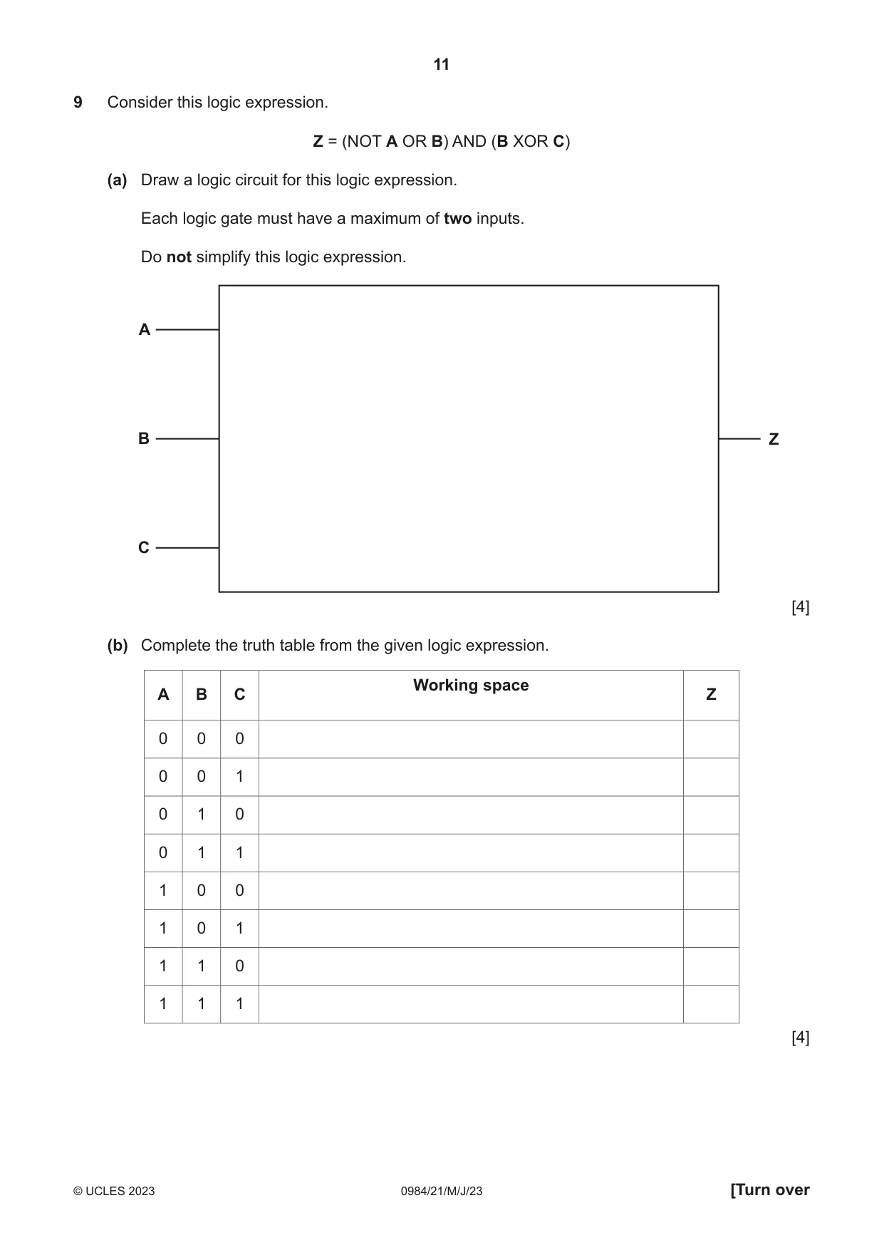 Cambridge IGCSE Computer Science (9-1) 0984 2023 May/June Paper 2 · Variant 1 question paper, page 11 of 16
